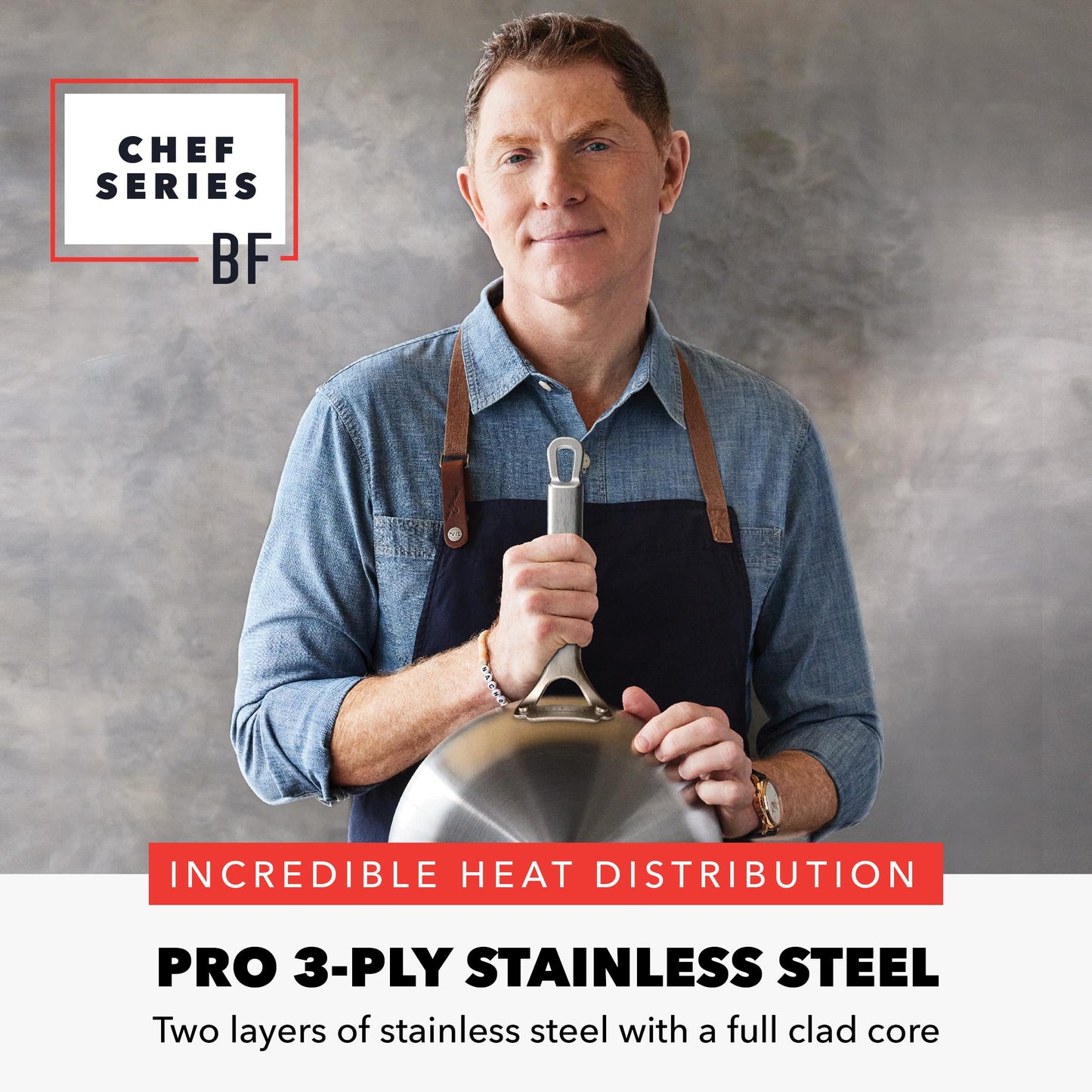 x Bobby Flay Stainless Steel 12” Frying Pan Skillet & Glass Lid