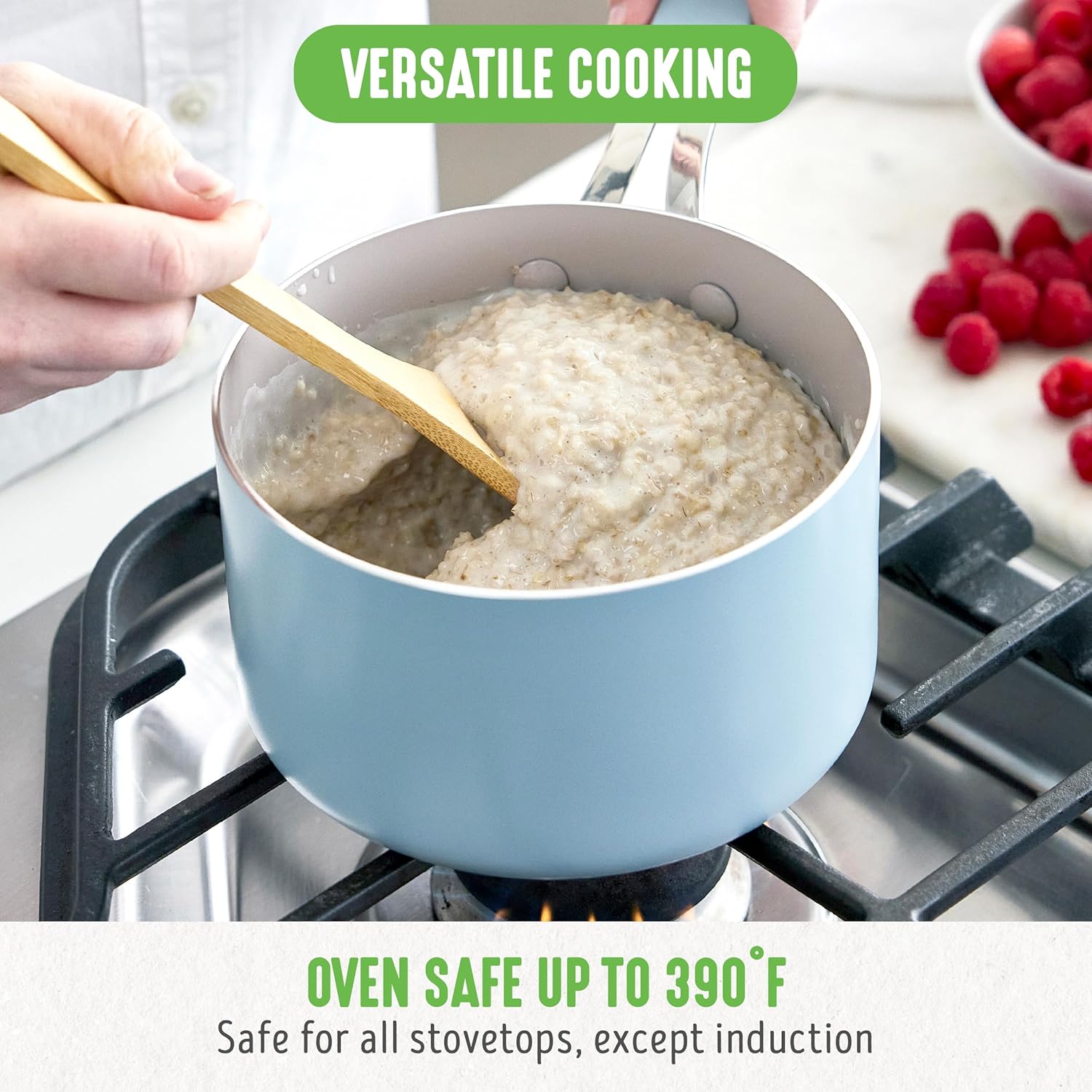 GreenLife 2 Quart Nonstick Saucepan with Lid, Lightweight Healthy PFAS-Free Milk Pan, Dishwasher & Oven Safe Soup Pan, Durable Body, Silicone Stay-Cool Handle, Easy Release Chef’s Pan, Blue Haze - Culinary Roots