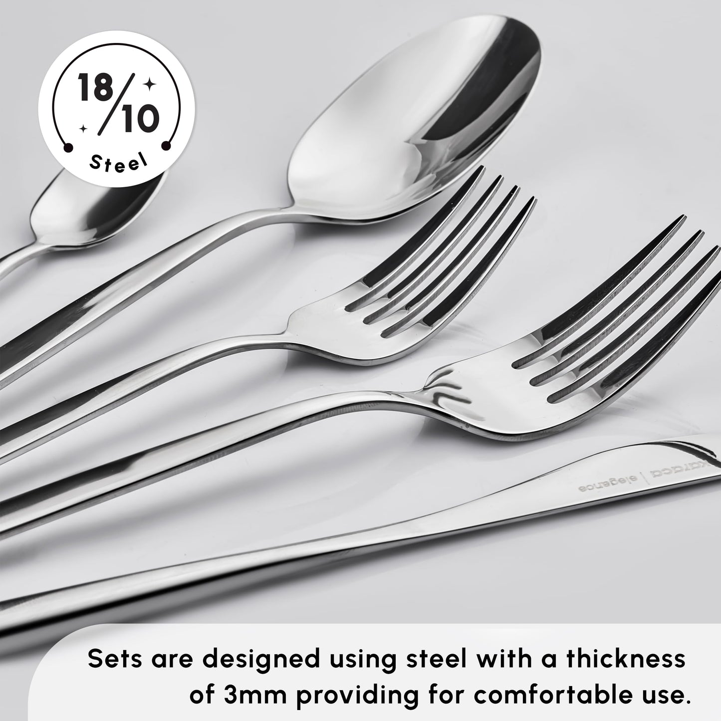 Lizbon - 18/10 Stainless Steel Silverware Set for 12, 60 Piece Heavy Duty Flatware Set, Dishwasher Safe Modern Cutlery incl. Kitchen Forks, Spoons, Knives Eating Utensils Sets - Platin