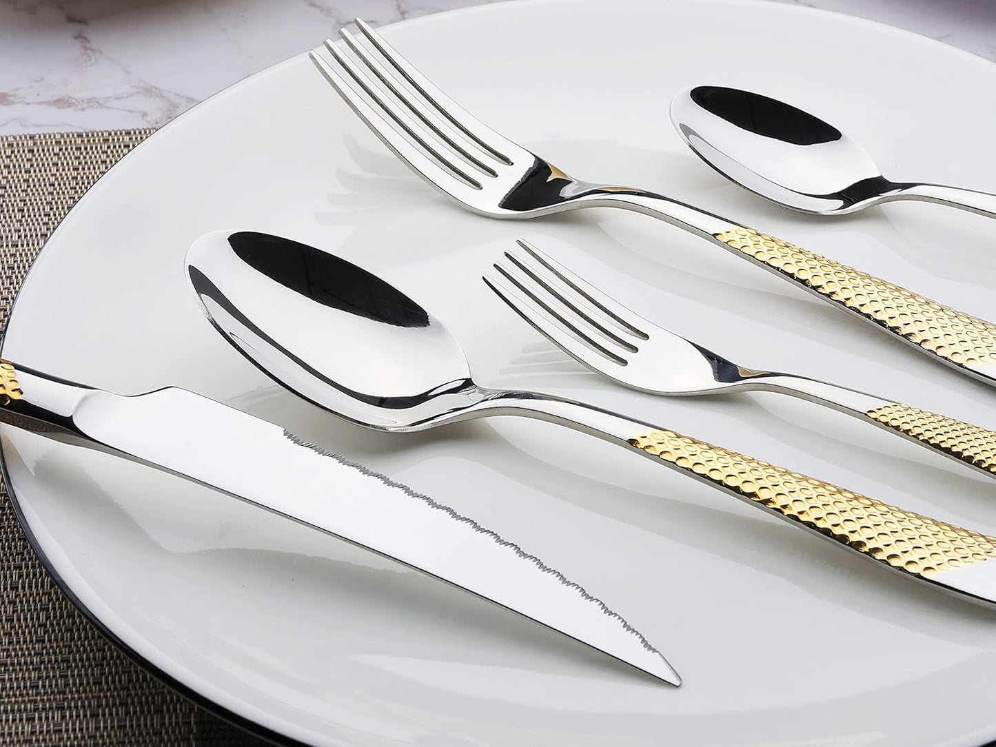Gold Silverware Set 60-Piece Stainless Steel Flatware Cutlery Set Service for 12 Kitchen Tableware Utensil Set Includes Knives Spoons Forks For Home Kitchen Restaurant