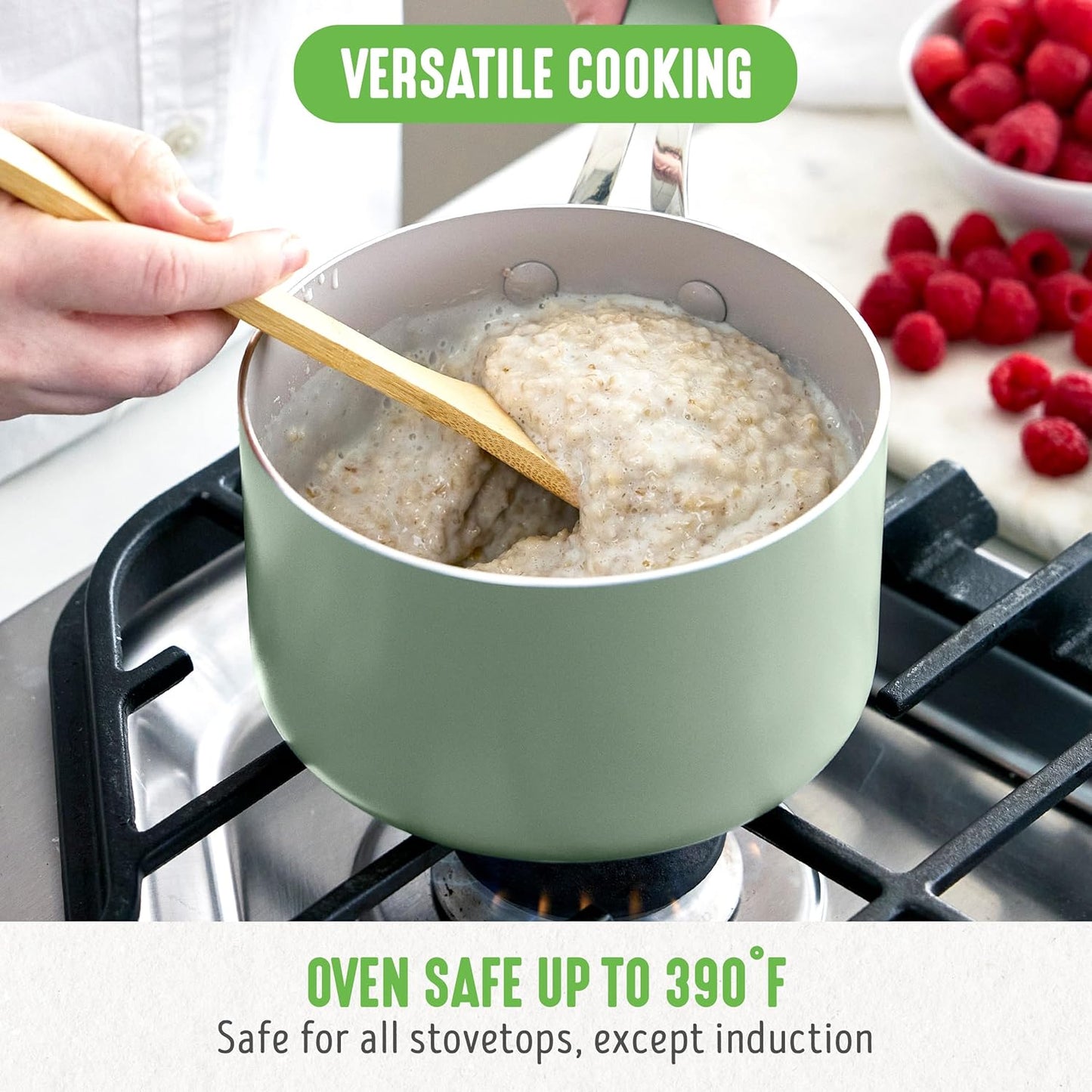 GreenLife 2 Quart Nonstick Saucepan with Lid, Lightweight Healthy PFAS-Free Milk Pan, Dishwasher & Oven Safe Soup Pan, Durable Body, Silicone Stay-Cool Handle, Easy Release Chef’s Pan, Sage Green - Culinary Roots