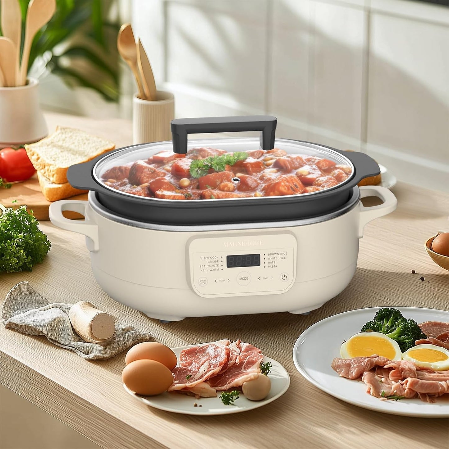 6 Quart Slow Cooker, with 8-in-1 Multi-Cooker, Casserole Programmable crock pot, Dutch Oven, Pasta, Nonstick, Oven Safe Pot to 500°F, Oatmeal - Culinary Roots
