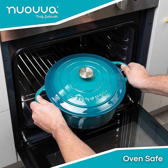 Cast Iron Dutch Oven with Lid – Non-Stick Ovenproof Enamelled Casserole Pot – Sturdy Dutch Oven Cookware – Teal, 7.3-Quart, 30cm – by Nuovva
