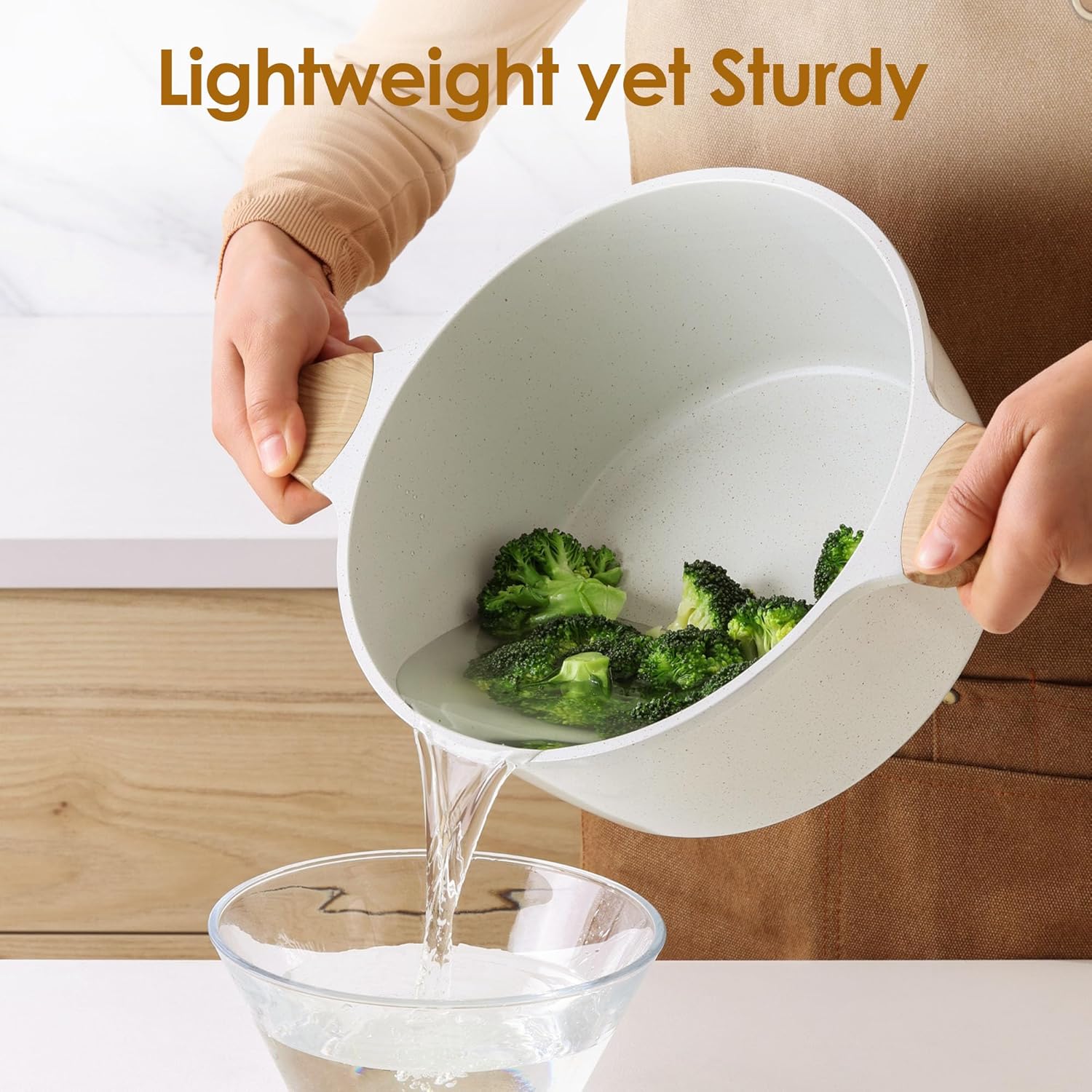 SENSARTE Ceramic Nonstick Stock Pot with Lid, 4.5 Quart Induction Cooking Pot with Tempered Glass Lid, Stew Pot for Soup and Oatmeal, Pasta Casserole, PFOA PFAS PTFE Free, White - Culinary Roots