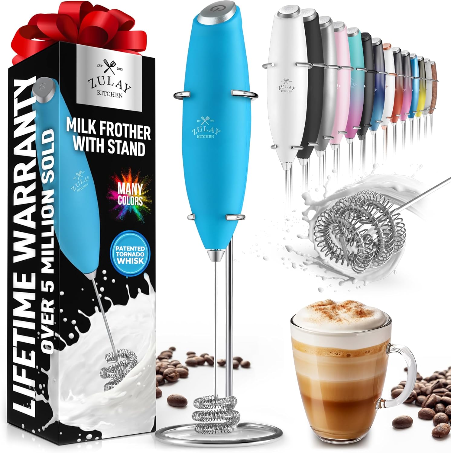 Zulay Kitchen Milk Frother with Patented Tornado Triple Whisk – Handheld Foam Maker for Coffee, Lattes, Matcha & Hot Chocolate – Rich, Creamy Froth in Seconds - - Culinary Roots