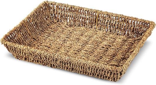 Seagrass Natural Woven Basket 13" X 9.5" X 2" Shelf Basket, Gift Basket, Towel Basket, Many Uses Around The Home
