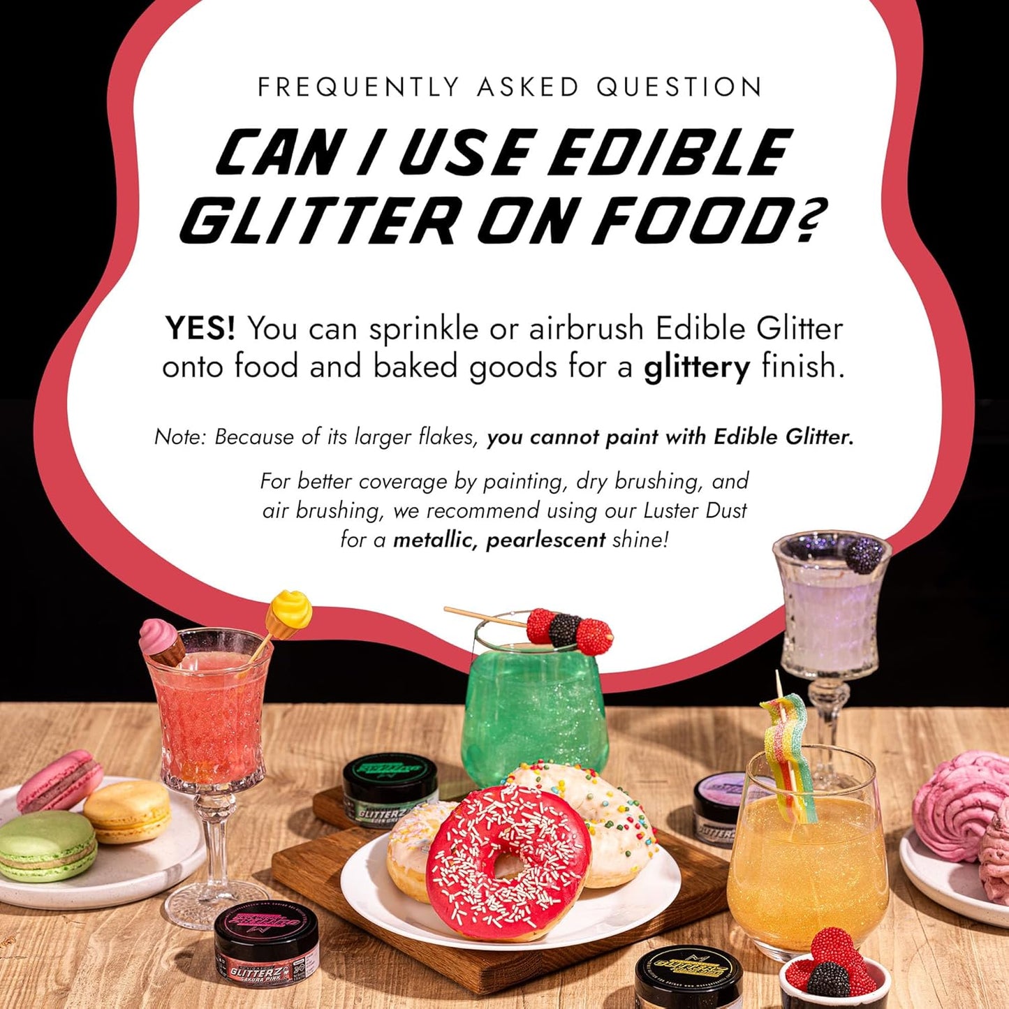 MONÉGASQUE Cherry Red Edible Glitter for Drinks 10g – Red Edible Glitter for Cakes & Cupcakes - Champagne & Cocktail Drink Shimmer Flakes - Halloween Food Decorating Sprinkles & Cake Decorations Spray