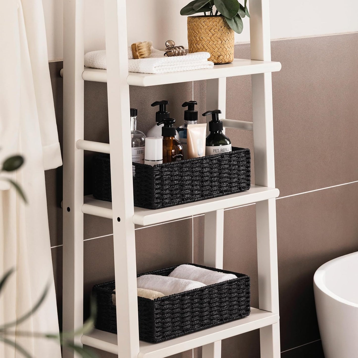 UBBCARE 2 Pack Wicker Basket, 11.5L×7.5H×3.5W inch Woven Paper Rope Storage Baskets for shelves, Foldable Rectangular Storage Baskets with Handle, Storage Basket for Organizing, Black