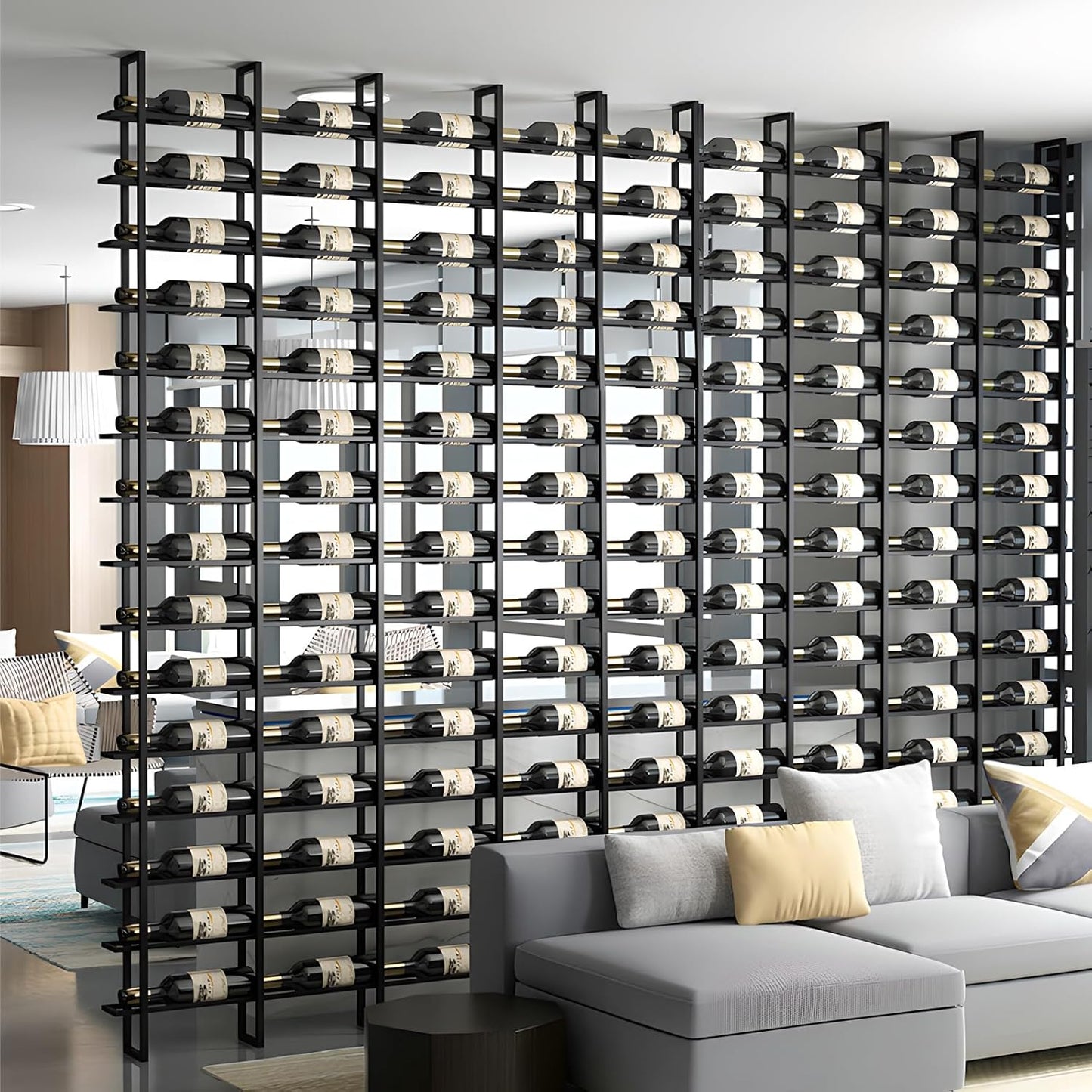Wine Rack Freestanding Floor, 16 Tier 80 Bottle Capacity Display Holder, Black Industrial Wine Bottle Storage Shelves, for Any Bar, Wine Cellar, Kitchen, Dining Room (Black, 5 Column)