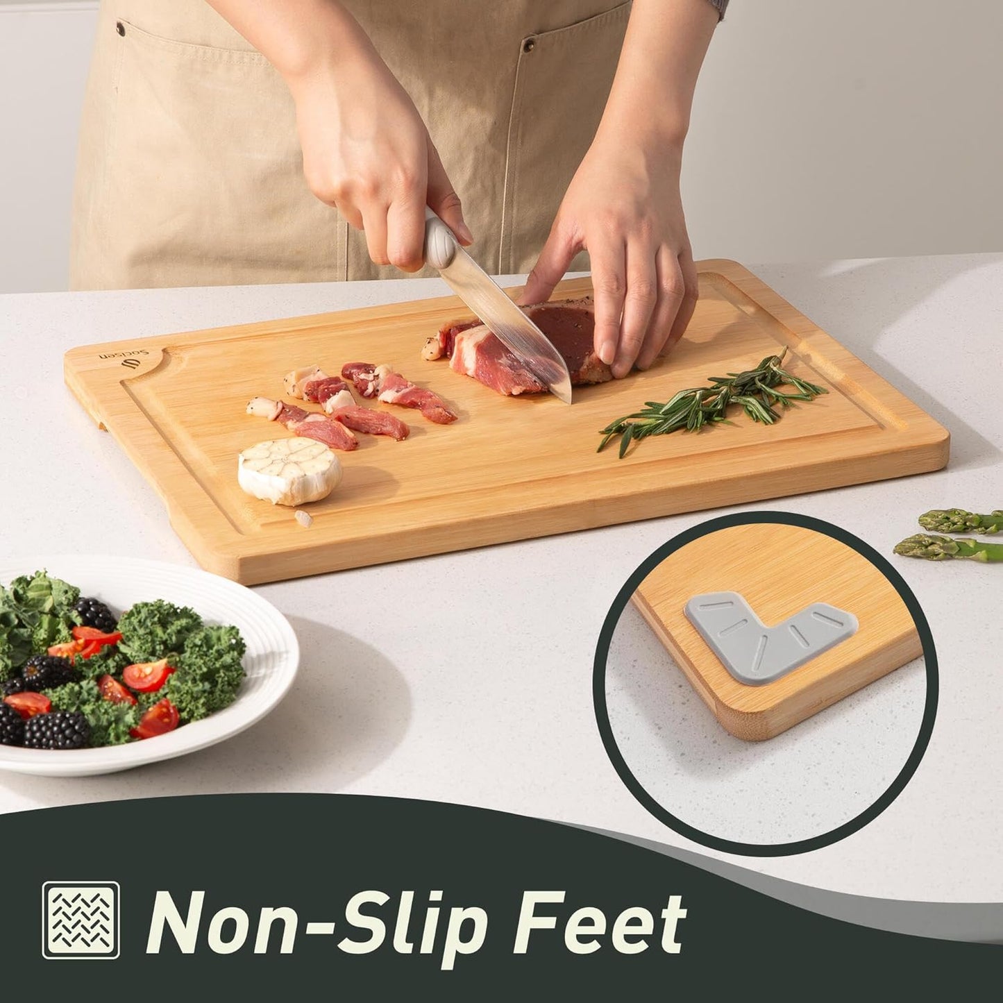 Extra Large Bamboo Board Charcuterie Non Slip Feet Over Sink Wooden Cutting Chopping Board Butcher Block Nice Solid Thick Juice Groove Big Xl XXl xlarge Hardwood Kitchen Counter Organic Meat BBQ Kit