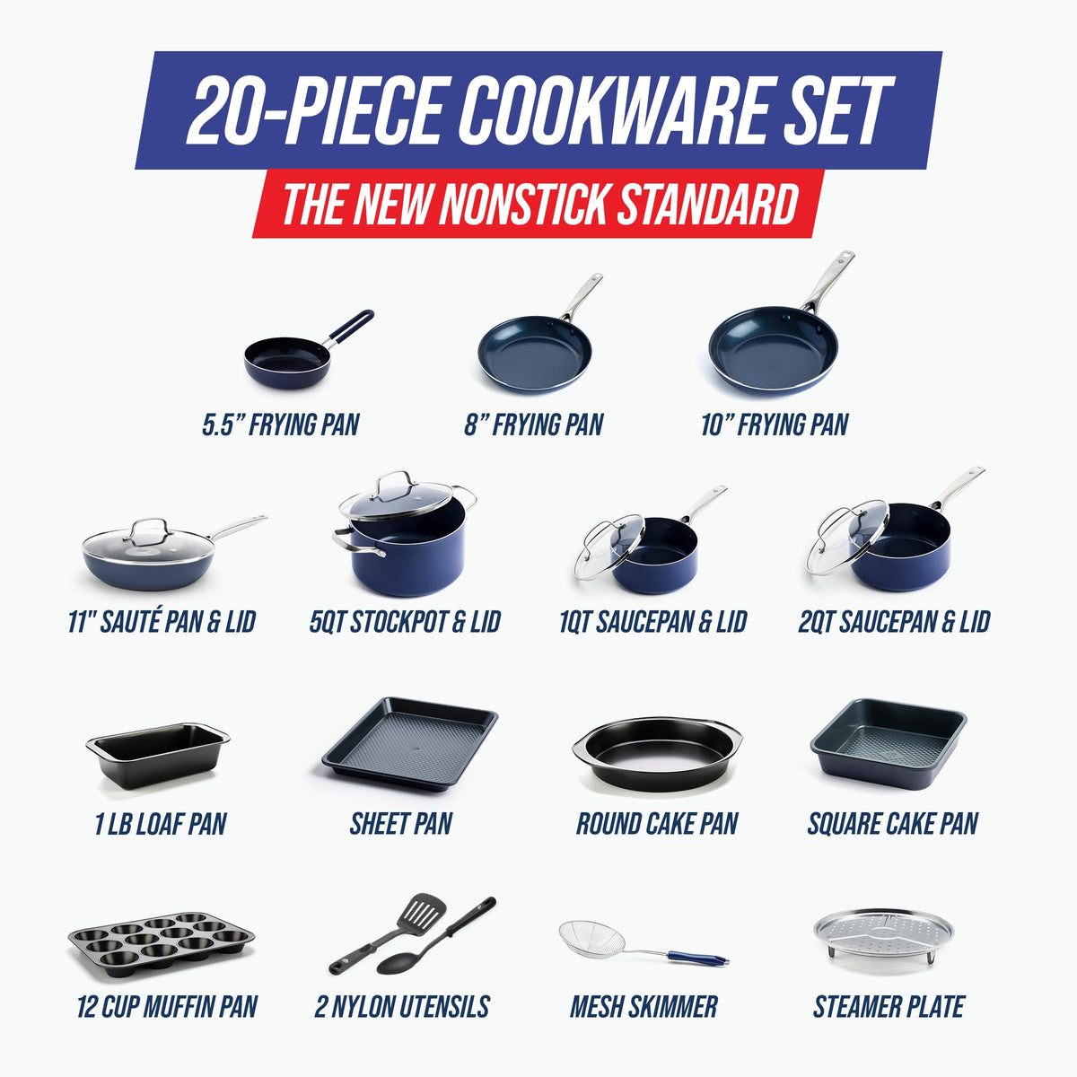20 Piece Ceramic Nonstick Pots & Pans Cookware Set
