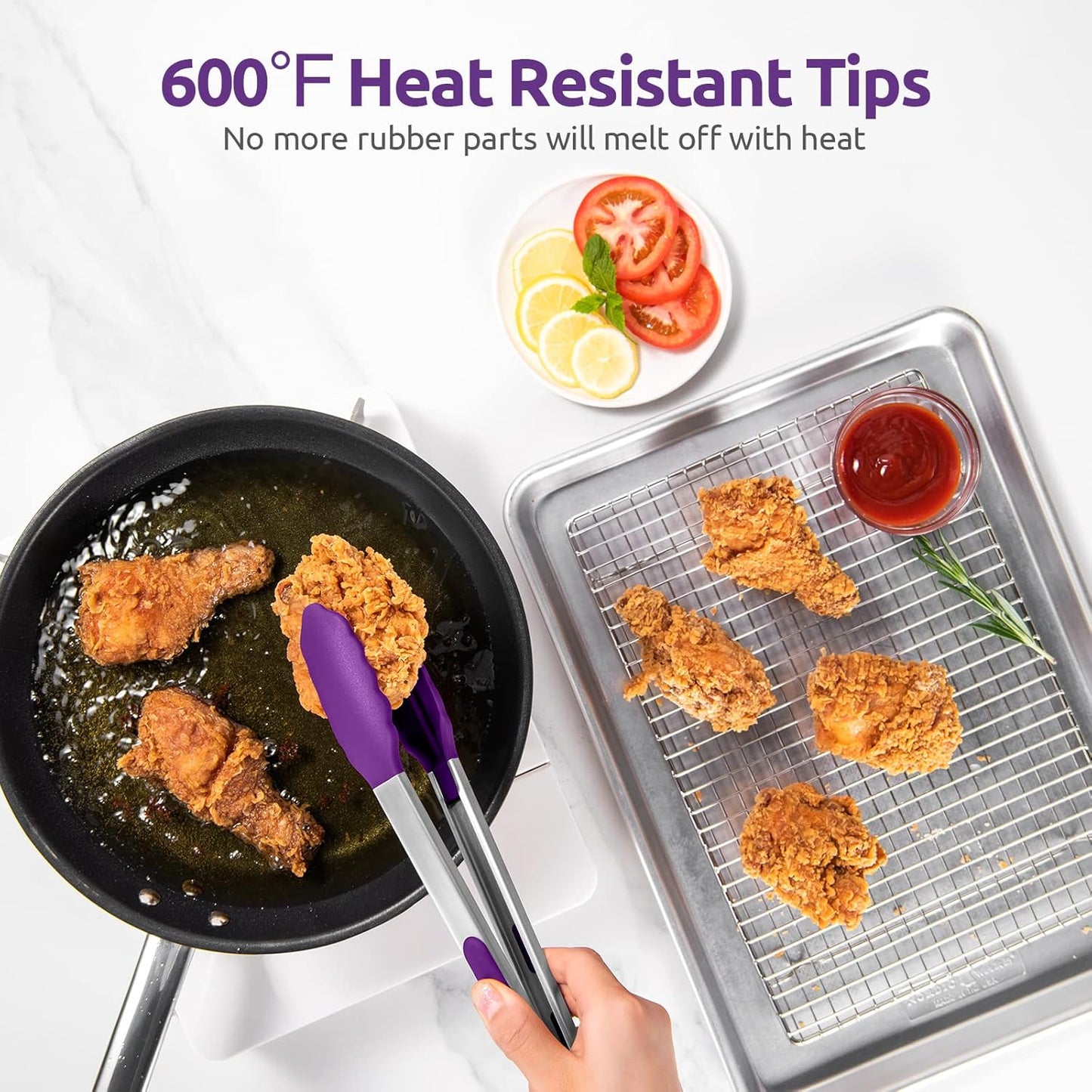 600ºF Heat Resistant Kitchen Tongs: U-Taste 12 inch Large Silicone Cooking Tong with Sturdy Non Stick Rubber Tips & Silicon Coated 18/8 Stainless Steel Handle & Smooth Locking for Serving Grill-Purple - Culinary Roots