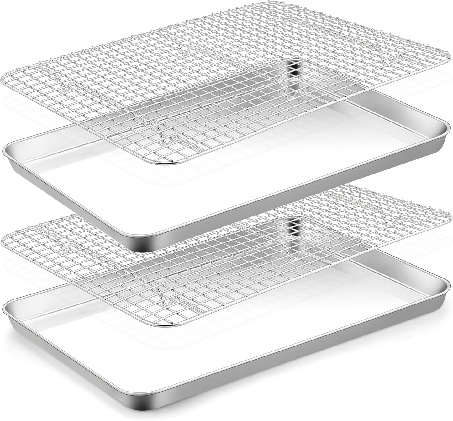 TeamFar Cookies Sheet with Rack, 16 x 12 x 1 Inch Stainless Steel Baking Sheet Tray Pans with Grid Wire Racks for Cooling Baking Roasting, Non-Toxic & Heavy Duty, Dishwasher Safe, 2 Pans + Racks - Culinary Roots