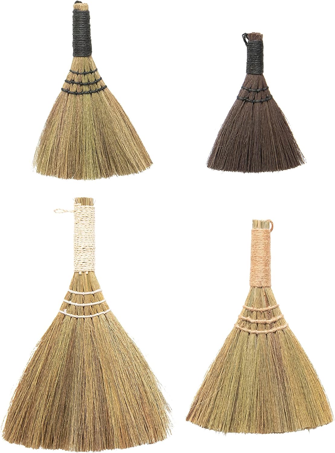 Creative Co-Op Whisk Brooms with Yarn Wrapped Handles, Multi Color Neutrals, Set of 4 - Culinary Roots
