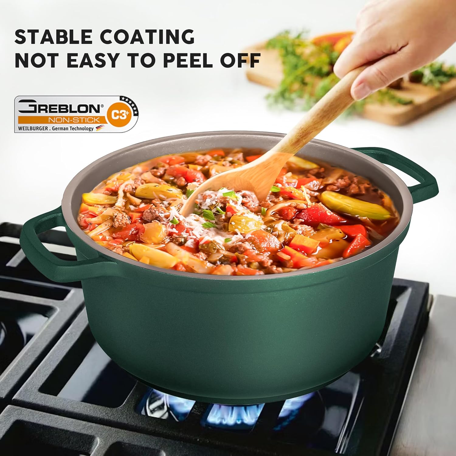Large Dutch Oven Pot with Lid-7.5QT Cast Aluminum Oven Pot with Two Handles Lightweight for Bread Baking Braising and Roasting(Green) - Culinary Roots