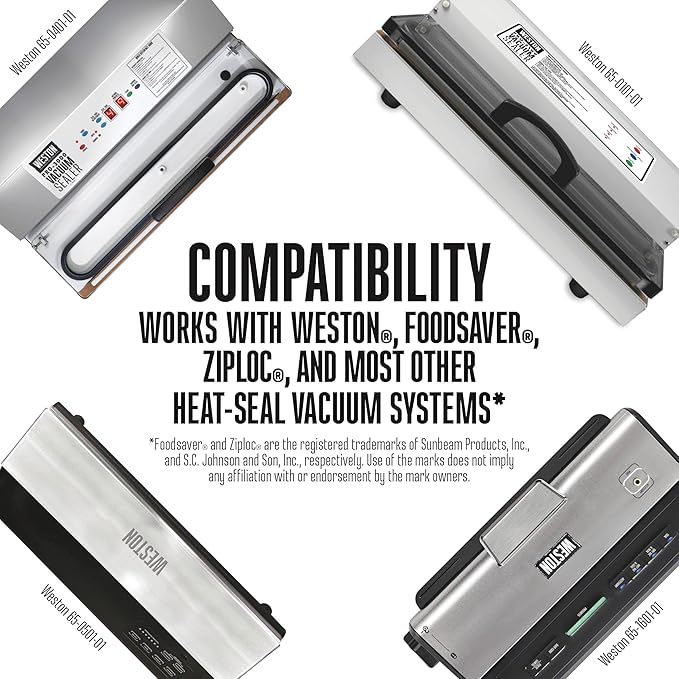 Weston Vacuum Sealer Bags, 2 Ply 3mm Thick, for NutriFresh, FoodSaver & Other Heat-Seal Systems, for Meal Prep and Sous Vide, BPA Free, 11" x 16" (Gallon), 50 count with Resealable Zipper, Clear