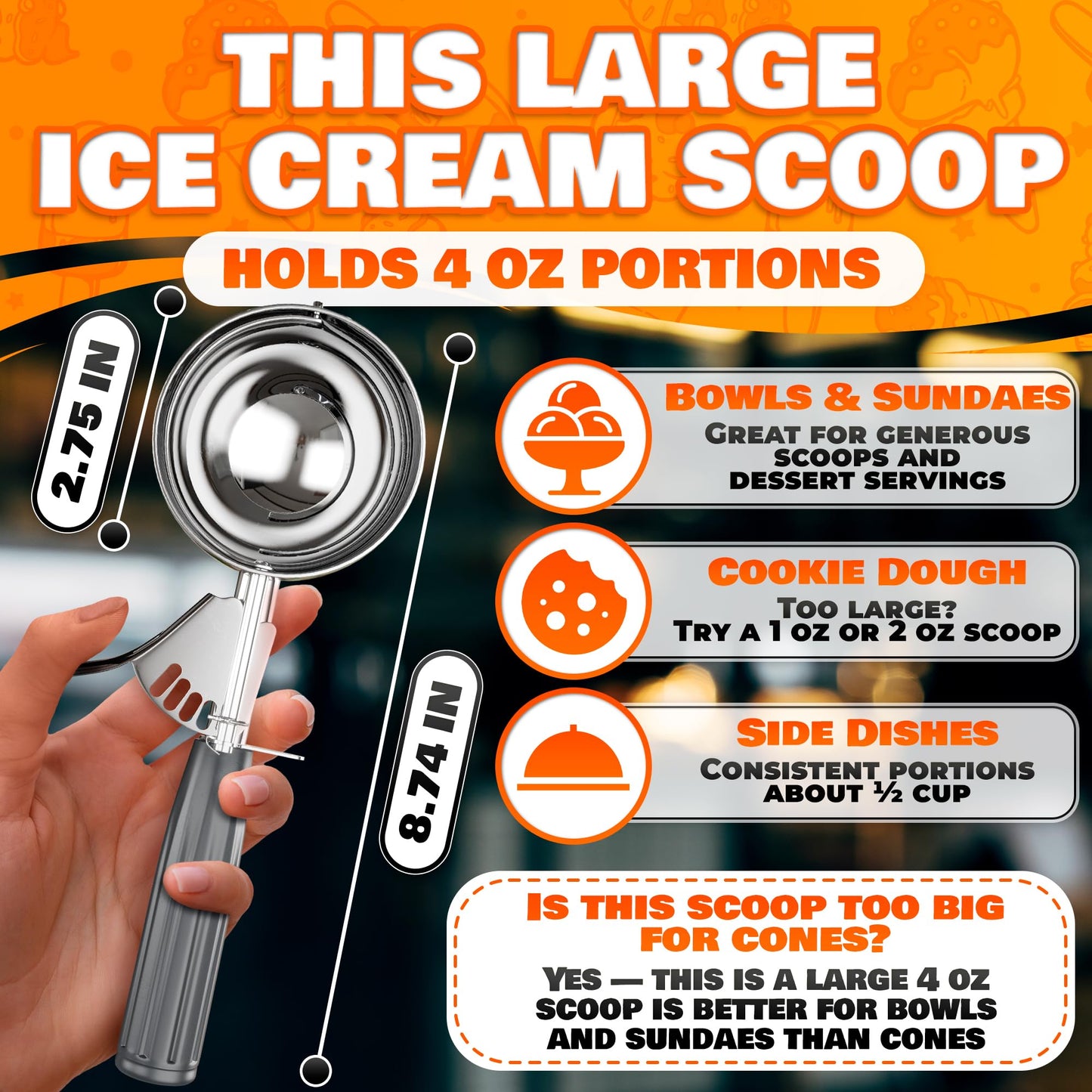 Large Ice Cream Scoop with Trigger Release