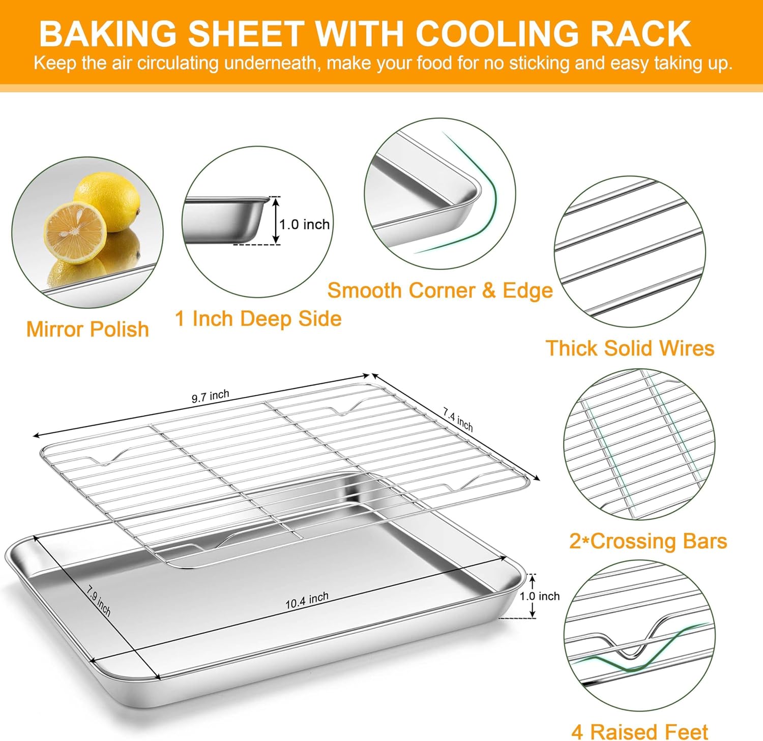 Homikit Baking Sheet with Wire Rack, 10 x 8 Inch Stainless Steel Cookie Sheets for Baking, Small Baking Pan with Cooling Rack, Nonstick Metal Toaster Oven Bacon Tray, Rust Free & Dishwasher Safe - Culinary Roots