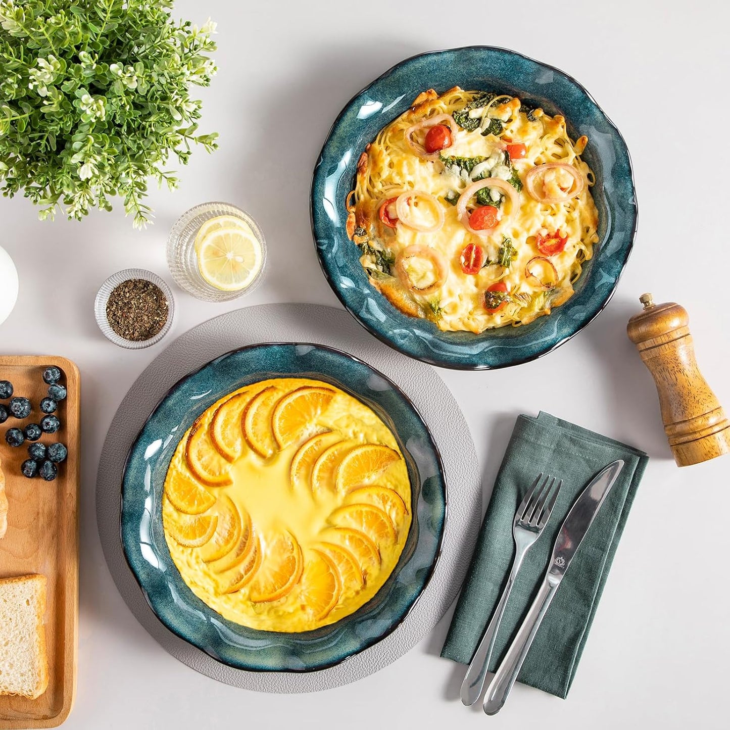 vancasso Stern Ceramic Pie Pan, 9 inch Pie Pans with Ruffled Edge, Deep Pie Dishes for Baking, Round Pie Plates for Apple, Quiche, Pot Pies, Tart, Oven & Dishwasher Safe, Set of 2, Green - Culinary Roots