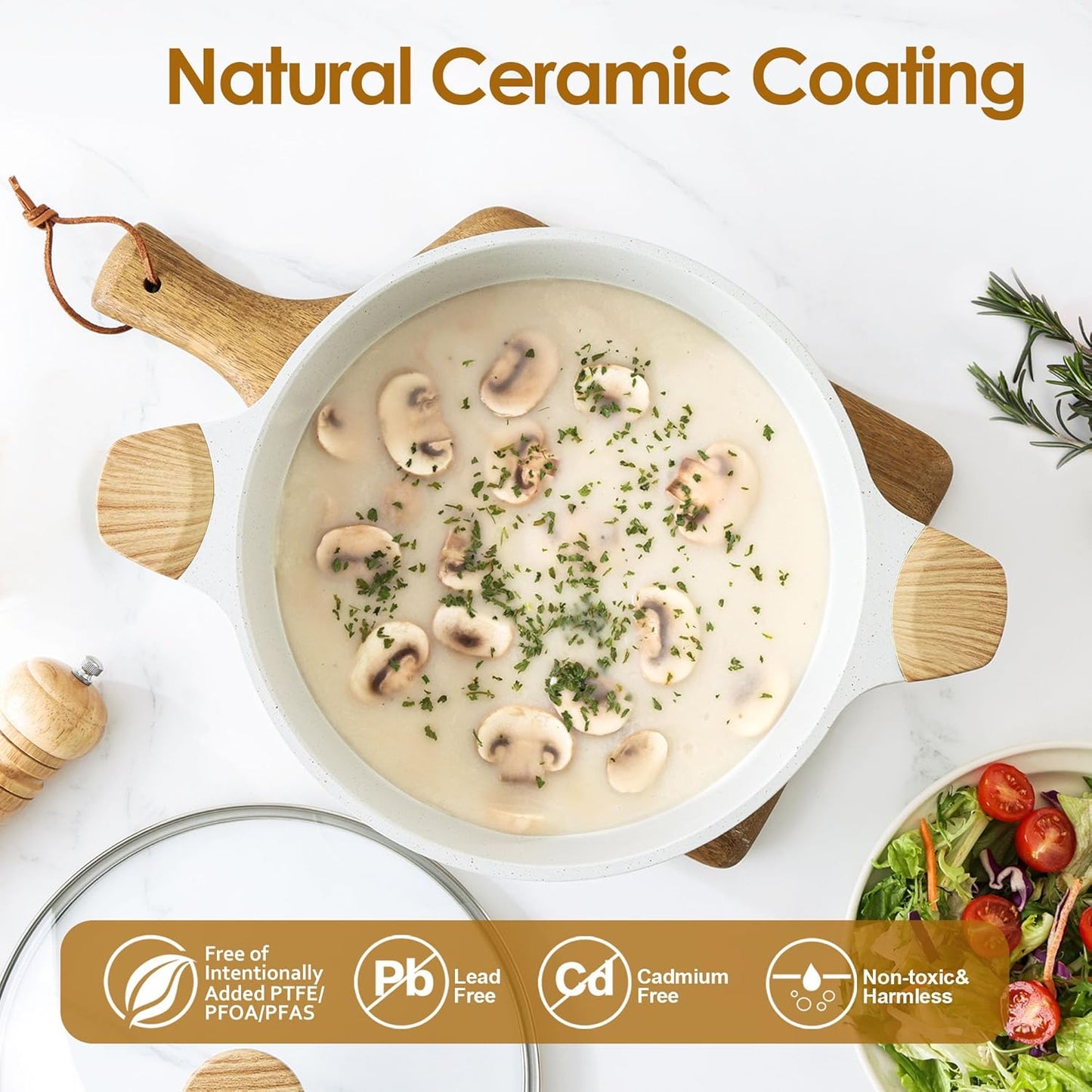 SENSARTE Ceramic Nonstick Stock Pot with Lid, 4.5 Quart Induction Cooking Pot with Tempered Glass Lid, Stew Pot for Soup and Oatmeal, Pasta Casserole, PFOA PFAS PTFE Free, White - Culinary Roots