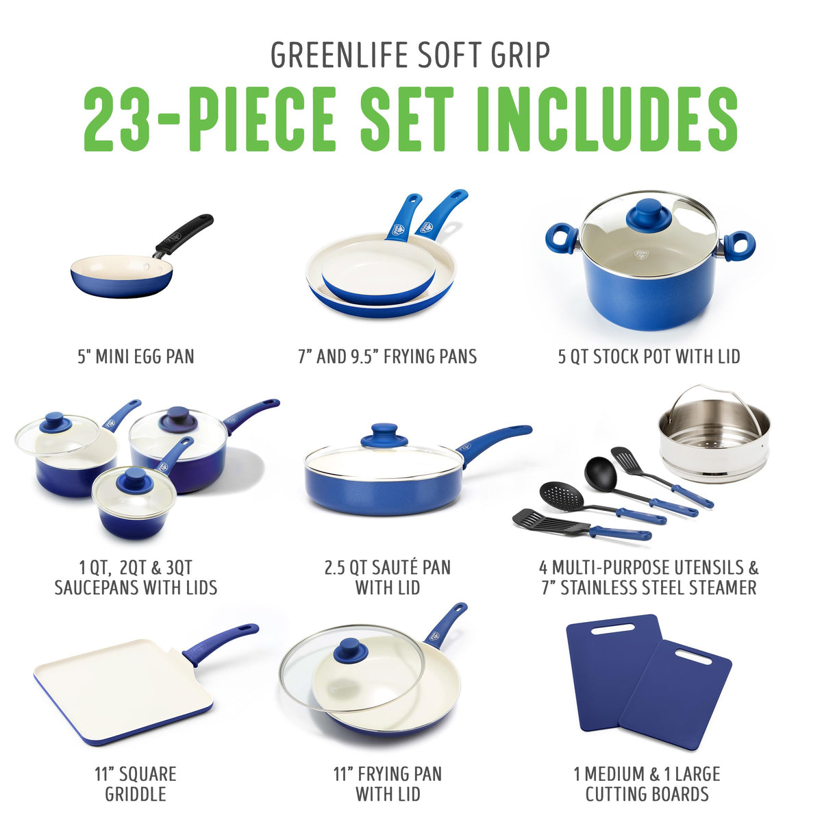 Soft Grip 23 Piece Kitchen Cookware Pots and Frying Saucepans Set