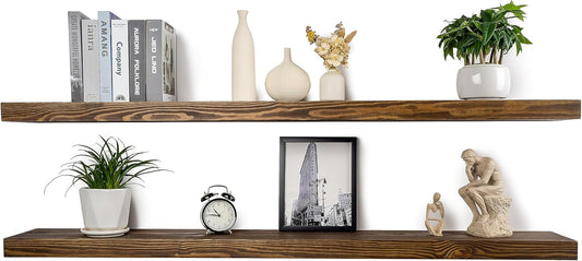 Rustic Floating Shelves 72 inch Long 8 "deep Set of 2, Heavy Duty Wood Wall Mounted Shelves for Bathroom Living Room Kitchen,Book Shelves with Thickened Hidden Bracket- Walnut