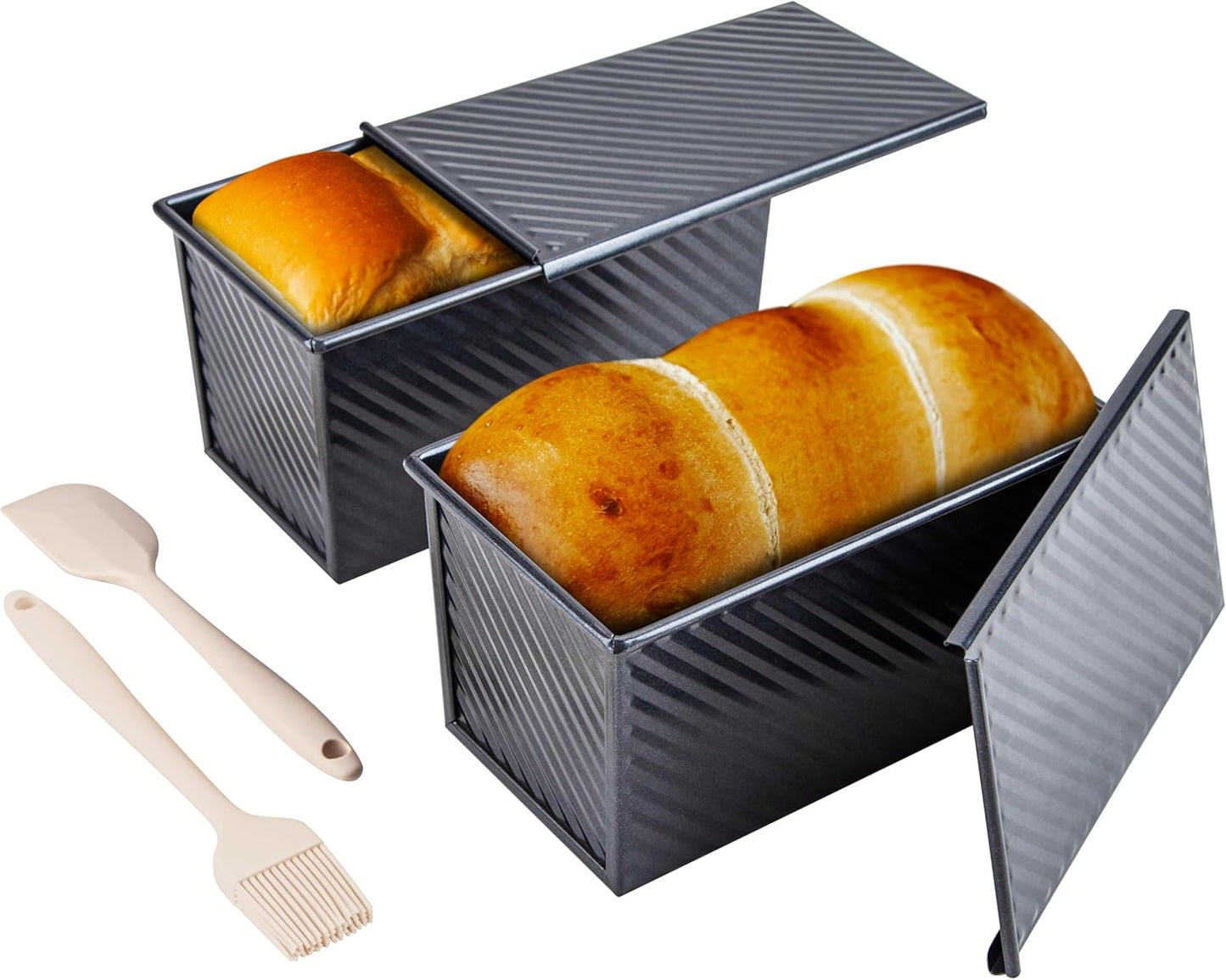 CARTMAN Bread Loaf Pan 2 Pack, 9x4 Pullman Loaf Pan with lid and a Silicone Spatula and Basting Pastry Brush, 1 lb Dough Capacity,Non-Stick Carbon Steel bread pans for homemade bread - Culinary Roots