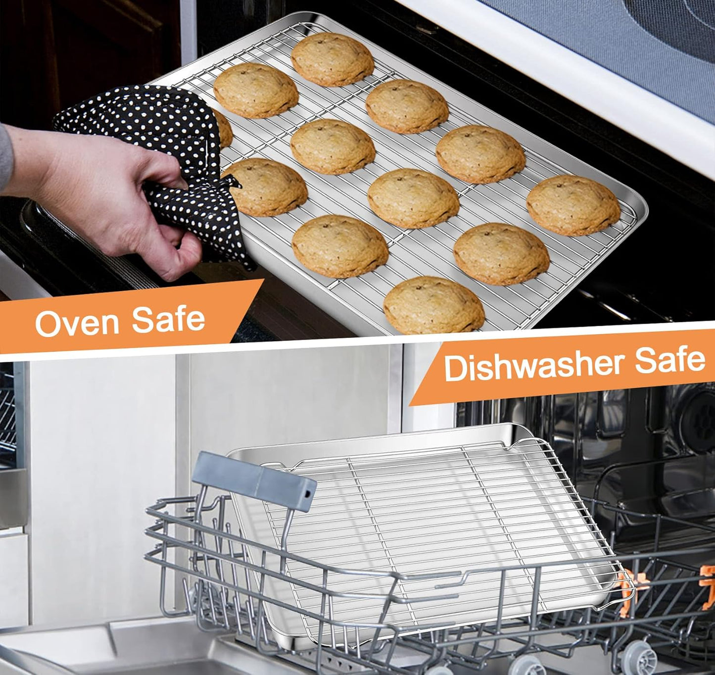 TeamFar Baking Sheet with Rack, 17.6 x 13 x 1 inch Stainless Steel Baking Pan Cookie Sheet Set with Cooling Rack for Baking/Roasting/Cooling, Non-Toxic & Heavy Duty, Dishwasher Safe - Set of 4 - Culinary Roots