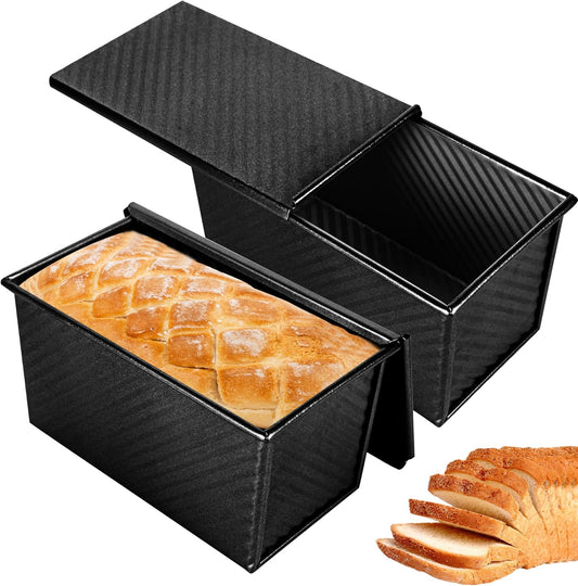 2pack 1LB Black Pullman Loaf Pan with Lid, Non-Stick Sandwich Bread Loaf Pan, Easy Release Bread Pan with Lid for Homemade Bread - Culinary Roots