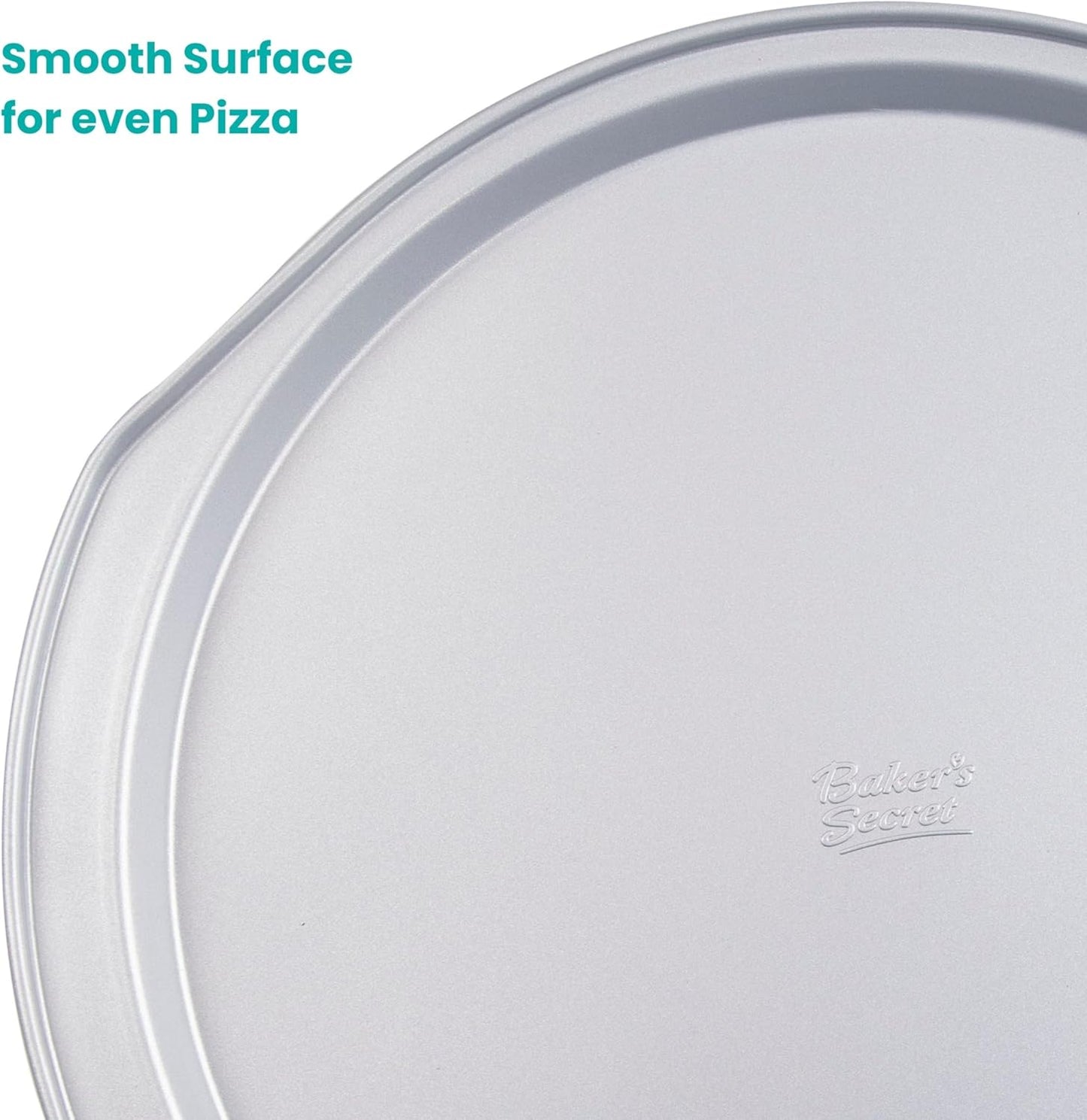 Baker's Secret 2pcs Pizza Pan for Oven 14", Baking Area 12", Aluminized Steel Pizza Baking Pan, 2 Layers Non-stick Coating Easy Release, Dishwasher Safe, Chemical Free No PFOA, PFAS, PFOS, and PTFE - Culinary Roots