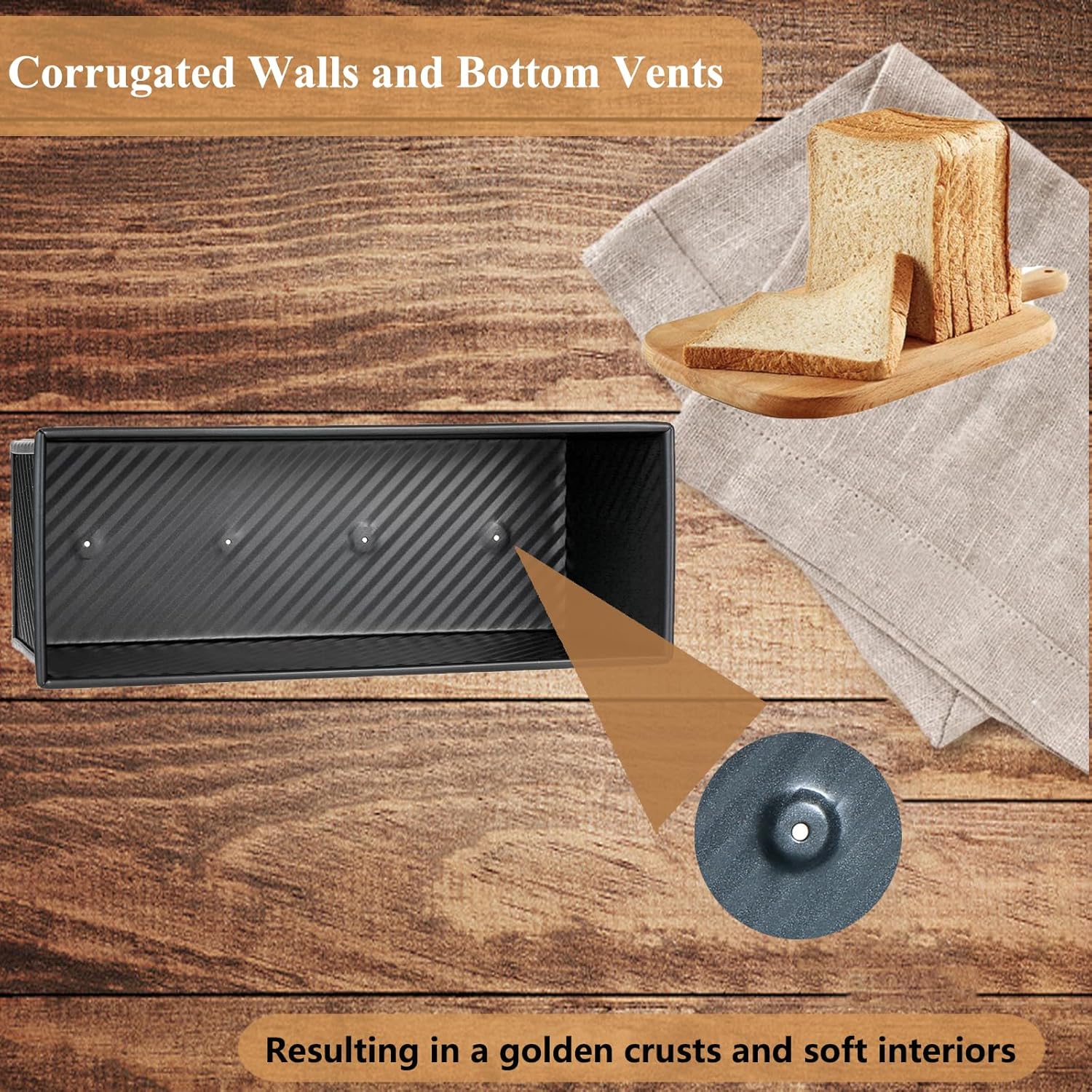 SS&CC Pullman Loaf Pan with Lid 13x4 | 2.2lb Carbon Steel Bread Pan for Homemade Sourdough & Sandwich Bread | Nonstick Bakeware, Heavy Duty & Easy Clean (Black, 2.2lb) - Culinary Roots