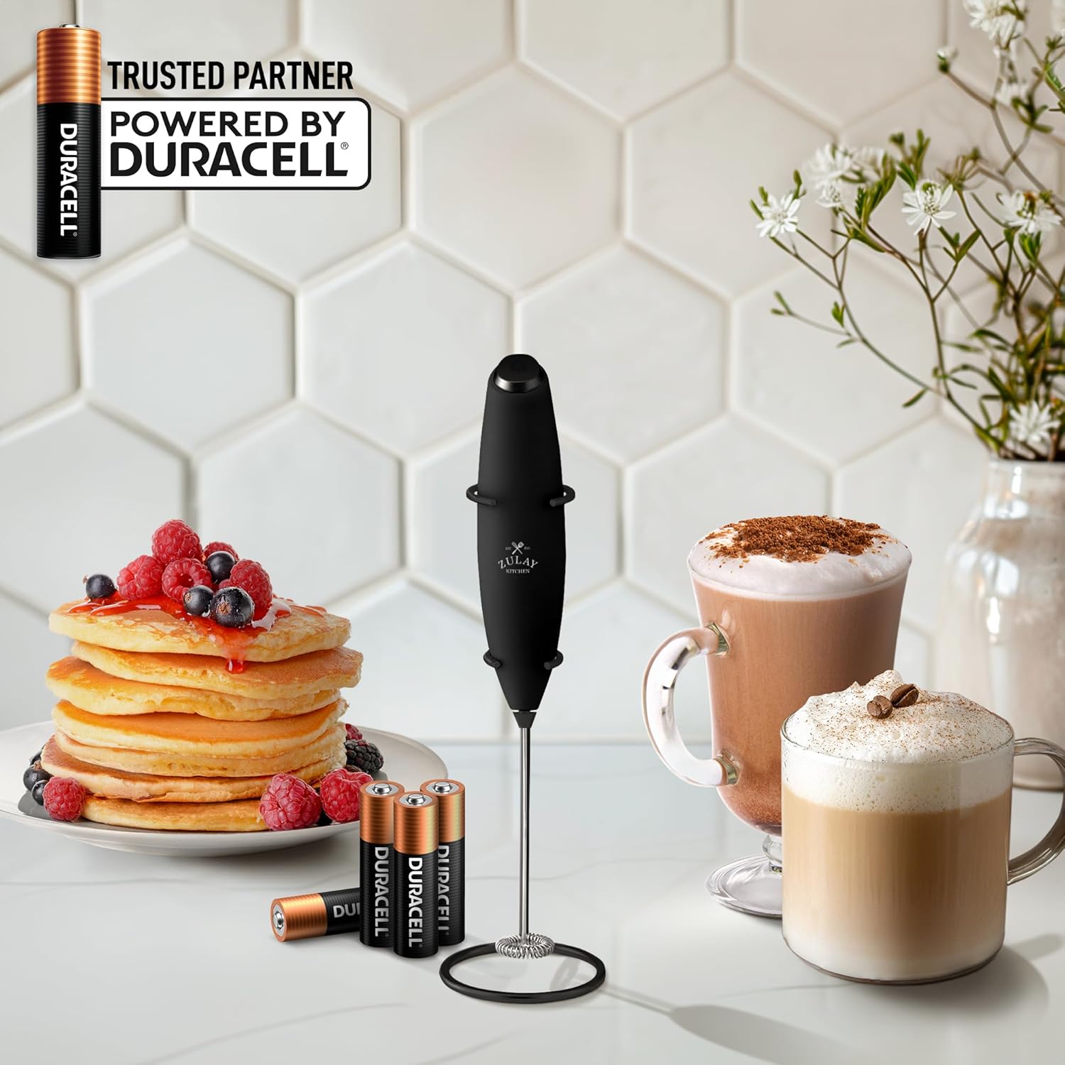 Zulay Kitchen Powerful Milk Frother Wand With 4 AA Duracell Batteries - Ultra Fast Handheld Drink Mixer - Electric Whisk Foam Maker for Coffee, Lattes, Cappuccino, Matcha & Creamer - - Culinary Roots