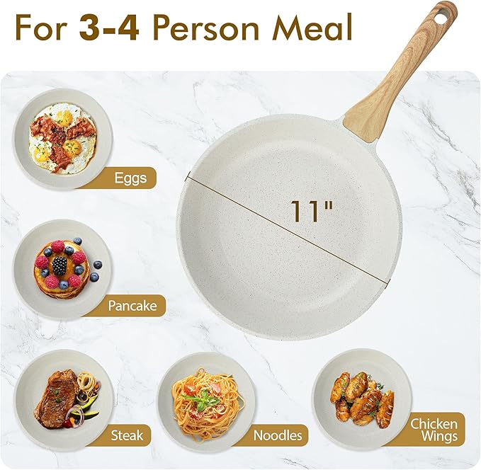 SENSARTE Nonstick Ceramic Frying Pan Skillet, 11 Inch Omelet Pan, Healthy Non Toxic Induction Compatible Egg Pan with Heat Resistant Handle, PTFE and PFAS-Free (Pack of 2)