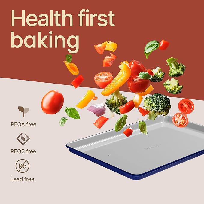 Bakken 8-Piece Stackable Bakeware Set – Ceramic Non-Stick, Oven-Safe Baking Sheets & Pans, PTFE/PFOA/PFOS-Free, Ergonomic Handles, Includes Cooling Rack – Healthy, Non-Toxic Baking Essentials