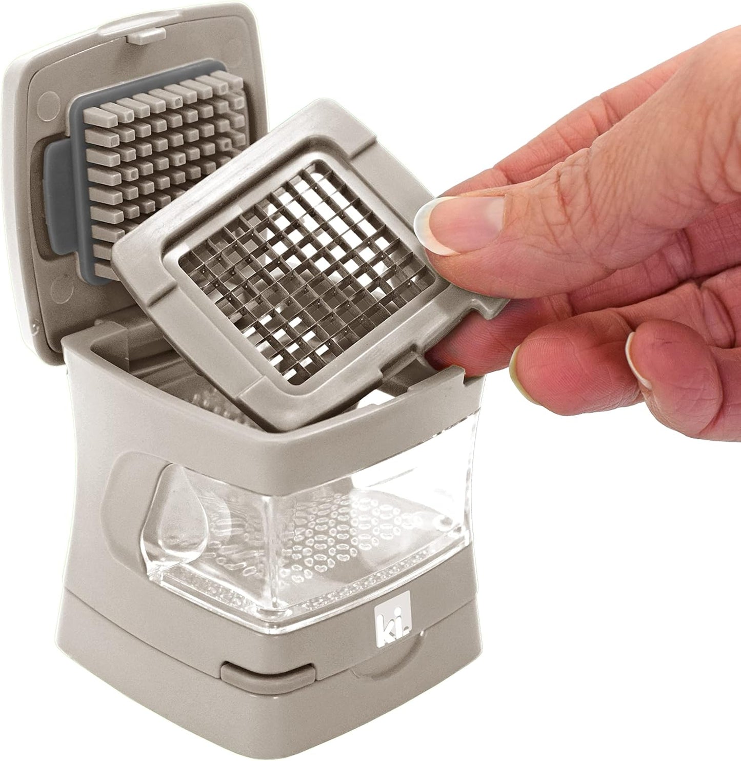 Garlic-A-Peel Garlic Press, Crusher, Cutter, Mincer, and Storage Container - Includes Silicone Garlic Peeler - Easy to Clean - Stainless Steel Blades – (Cream), standard - Culinary Roots