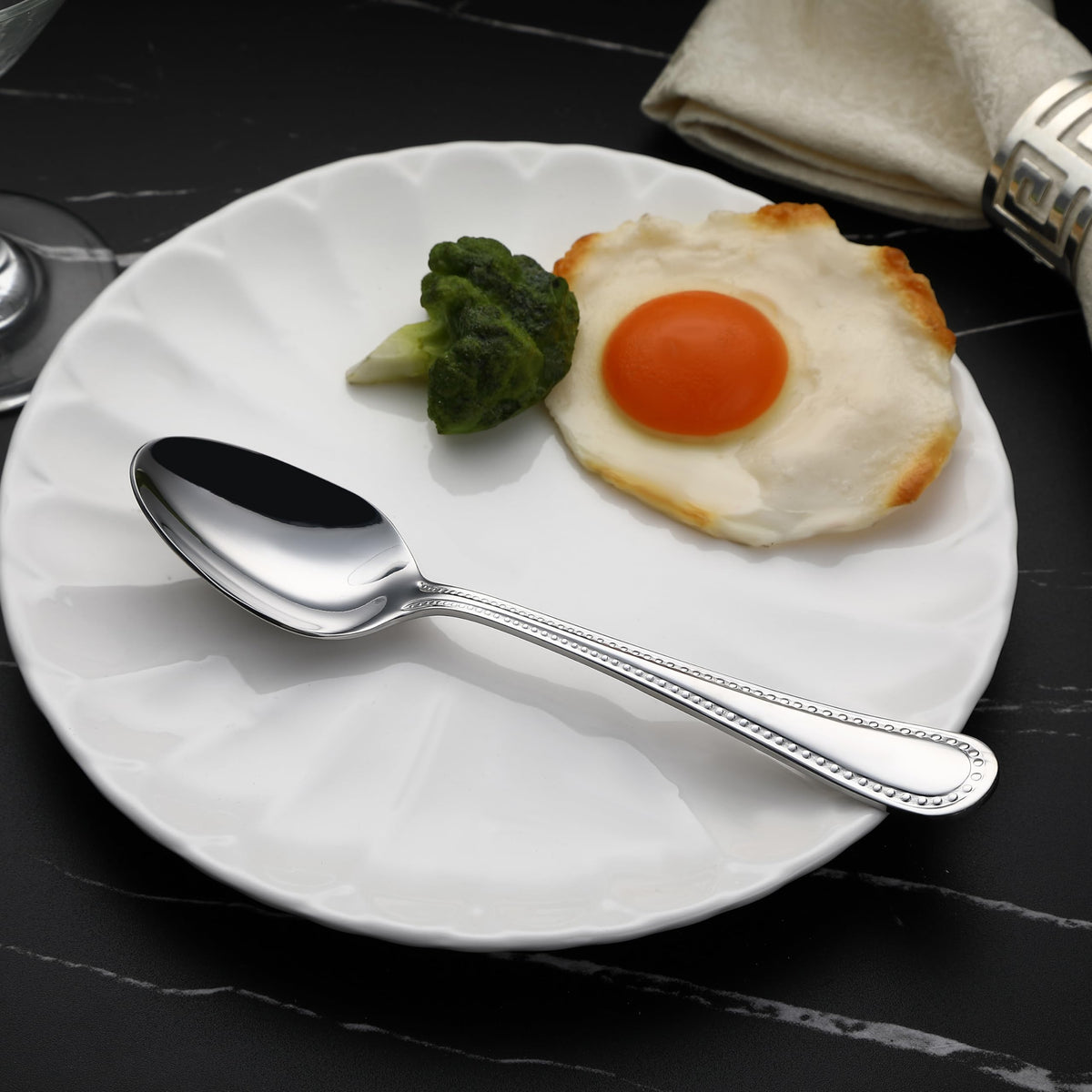 Stainless Steel Dishwasher Safe Dinner Spoons with Pearled Edge (12 Count)