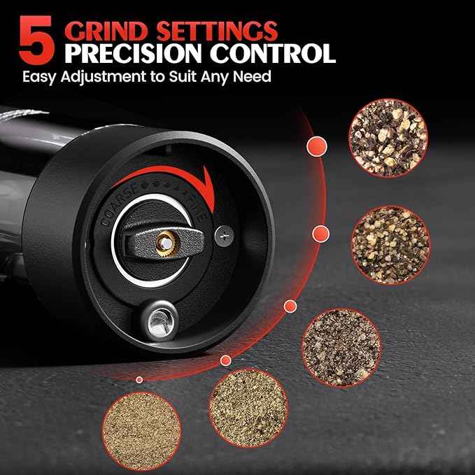 Electric Salt and Pepper Grinder Set Automatic Grinder for Kitchen Battery Pepper Mill Shakers Adjustable Coarseness Upgraded Larger Capacity with Led Gifts for Mom