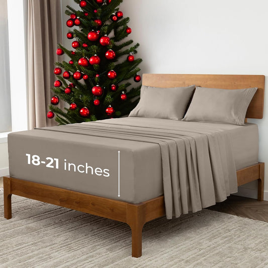 Mellanni Extra Deep Full Sheets - 4 PC Iconic Collection Bedding - Hotel Luxury, Ultra Soft, Cooling Bed Sheets - Wrinkle, Fade, Stain Resistant (Full, Tan)