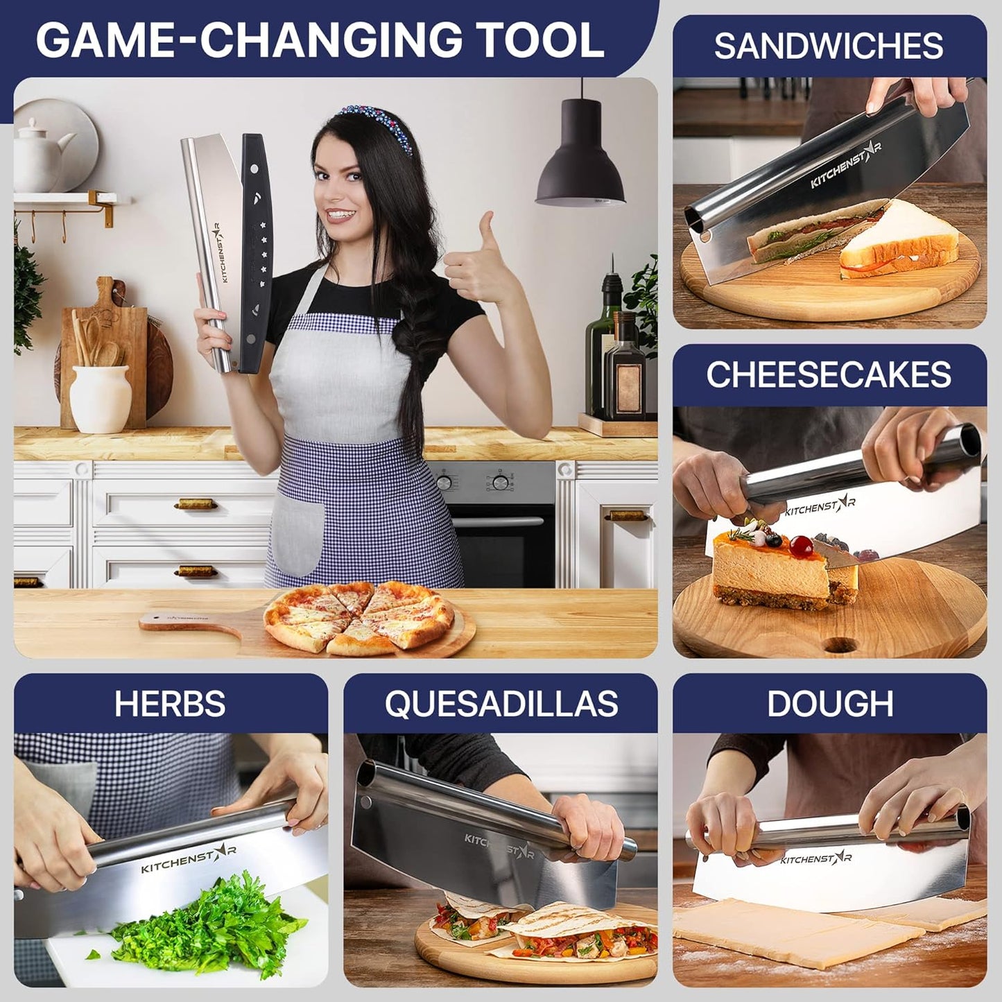 KitchenStar 14-Inch Pizza Cutter Rocker Blade - Sharp Stainless Steel Slicer Knife, Protective Cover, Dishwasher Safe, Large - Professional Pizza Oven Accessories - Culinary Roots