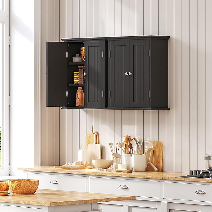 ChooChoo Bathroom Wall Cabinet, Over The Toilet Space Saver Storage Cabinet, Medicine Cabinet with 2 Door and Adjustable Shelves, Cupboard, Black