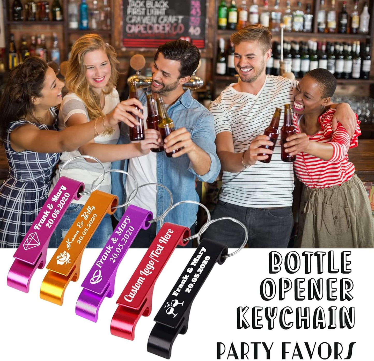 200PCS Personalized Bottle Opener Keychain Bulk Custom Beer Bottle Opener with Logo Text Engraved Wedding Bottle Opener Favors Customized Gifts for Guests Baby Shower Birthday Party-Gold