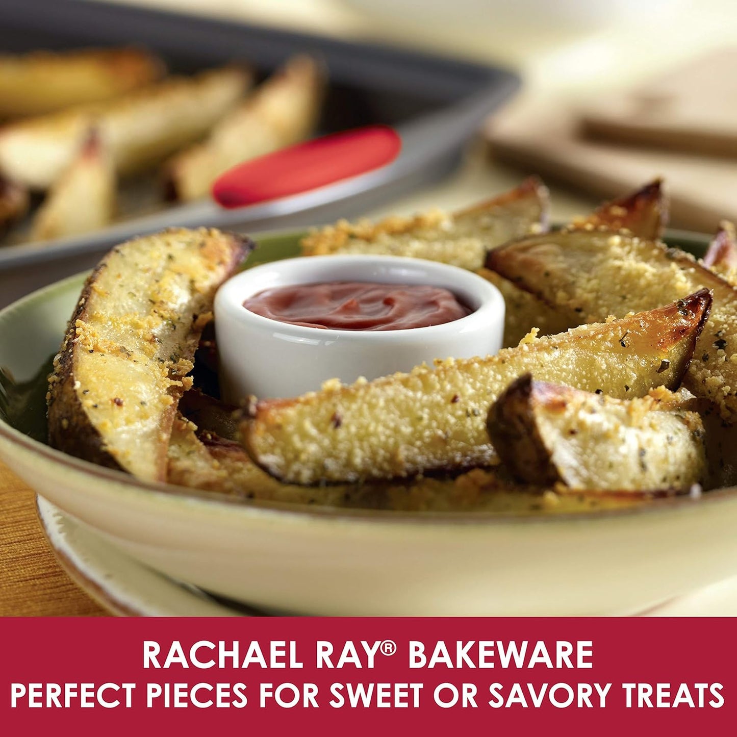 Rachael Ray Bakeware Nonstick Cookie Pan Set, 3-Piece, Gray with Red Grips - Culinary Roots