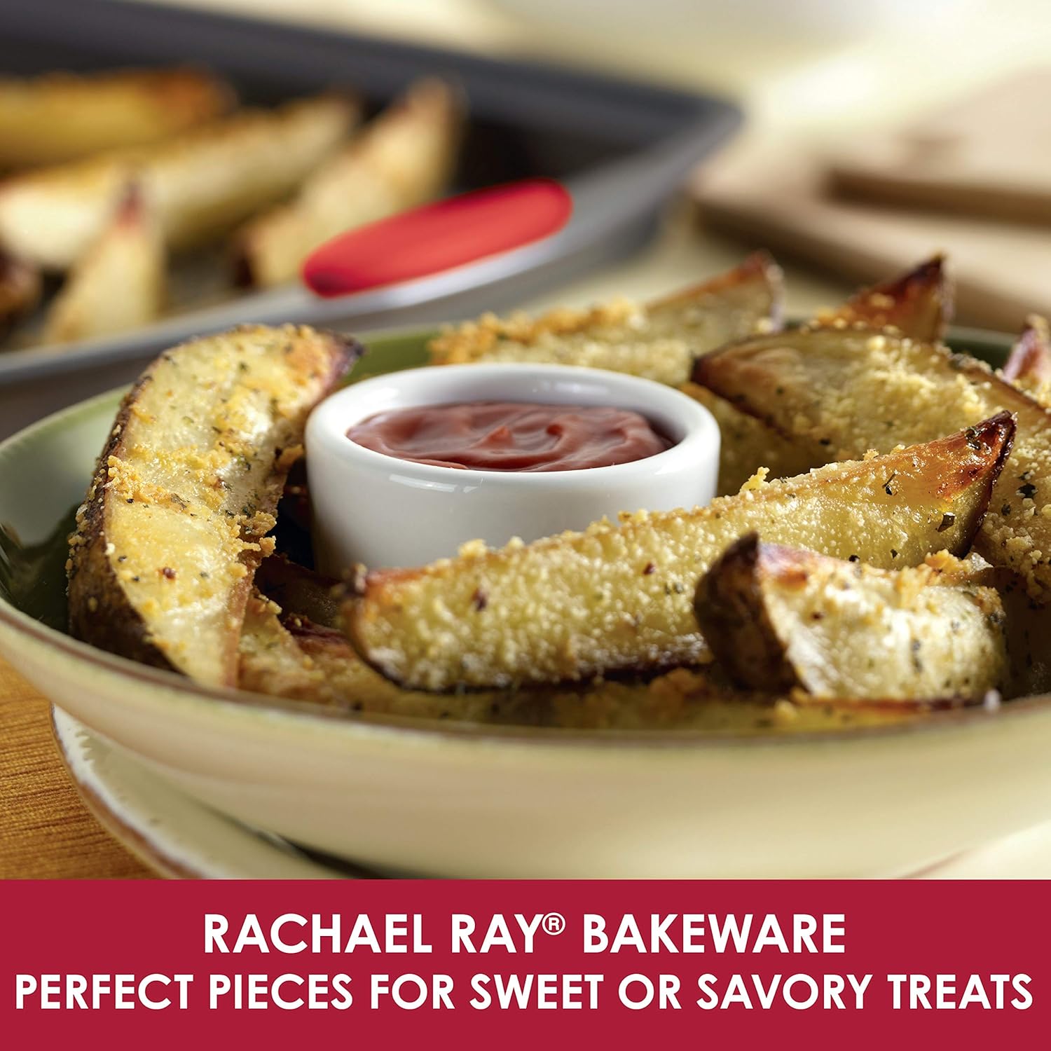 Rachael Ray Bakeware Nonstick Cookie Pan Set, 3-Piece, Gray with Red Grips - Culinary Roots
