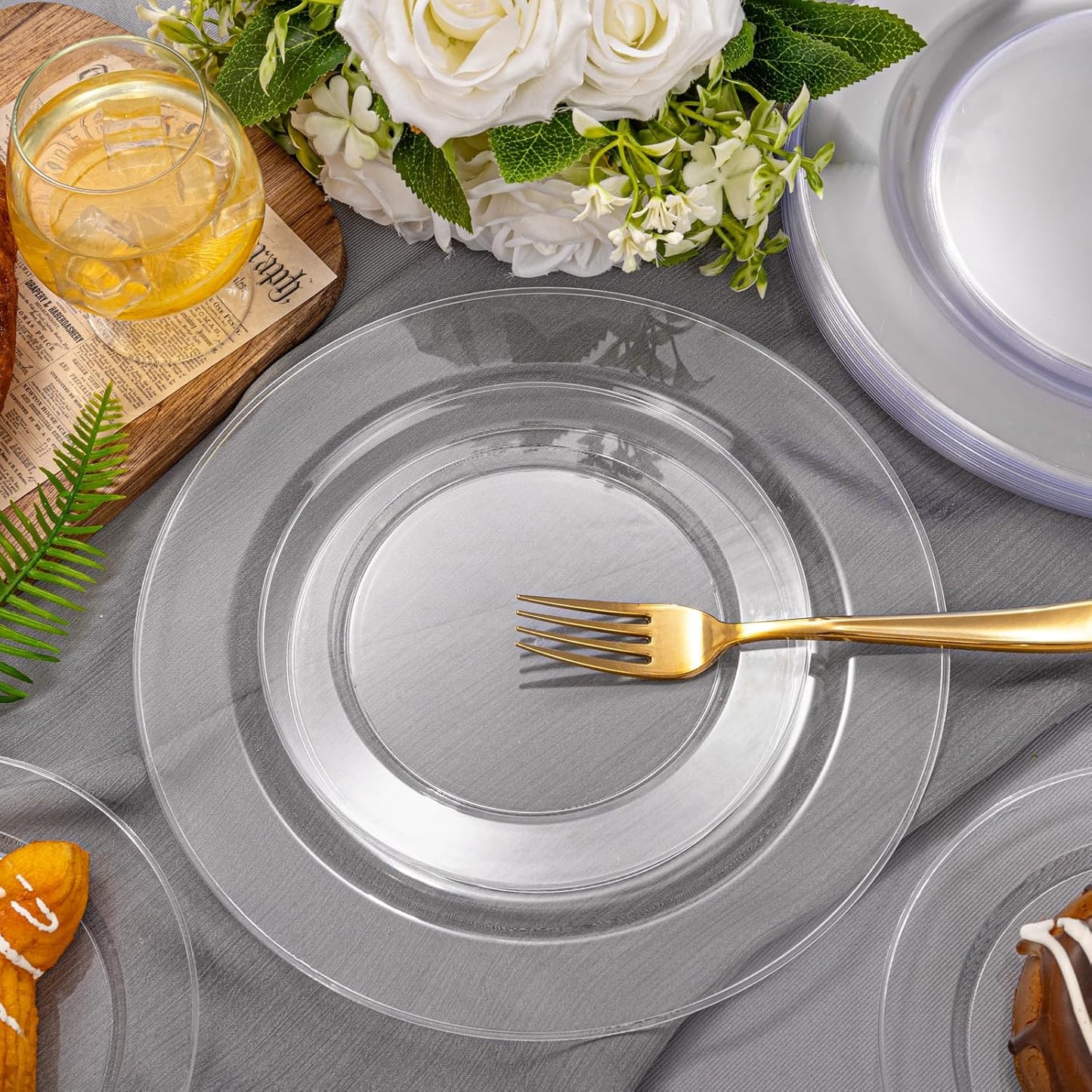 FLOWERCAT 60PCS Clear Plastic Plates - Disposable Clear Plates Heavy Duty for Party/Wedding/New Year - Include 30PCS 10.25inch Dinner Plates and 30PCS 7.5inch Dessert/Salad Plates - Culinary Roots