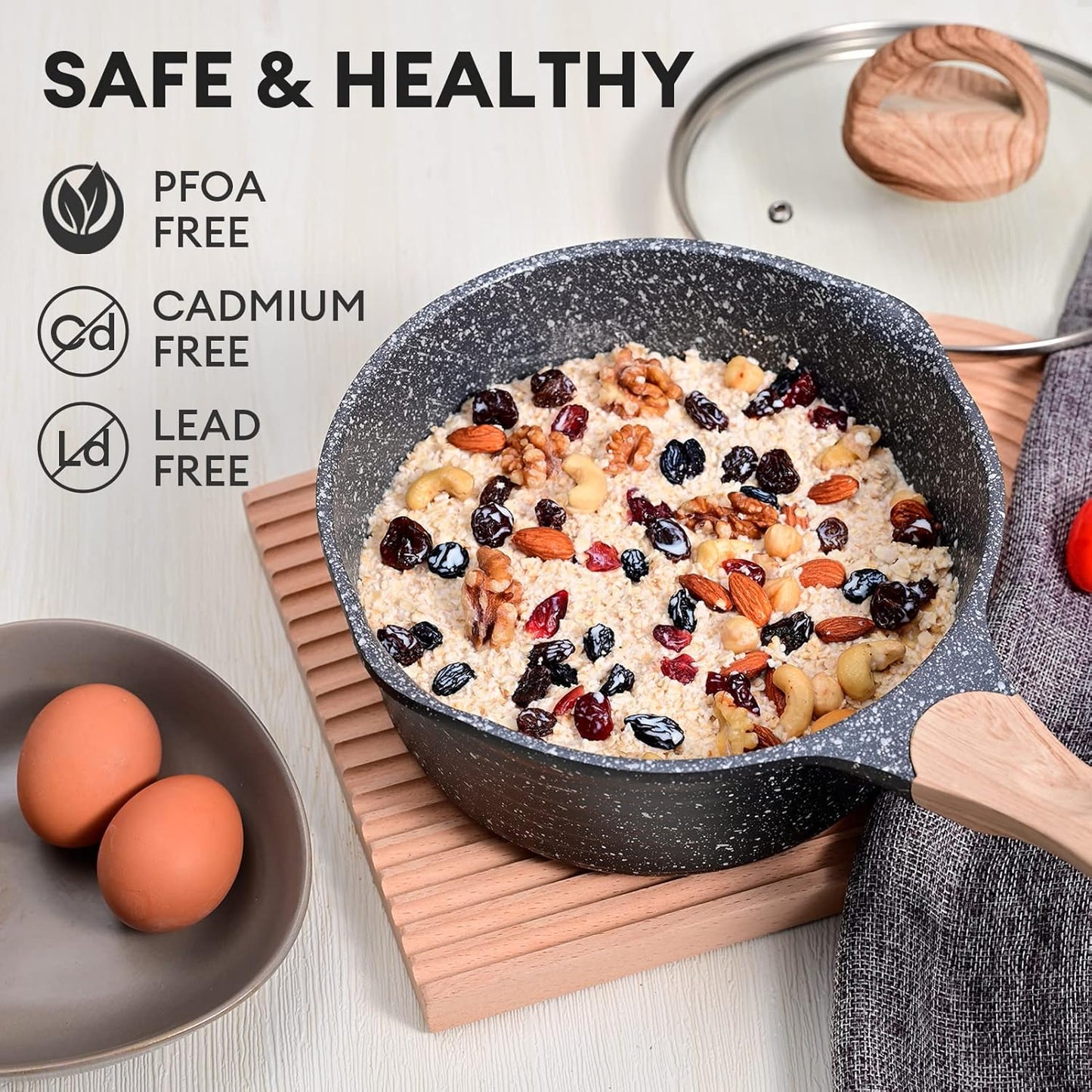 JEETEE 2 Quart Sauce Pan with Lid, Non Stick Small Pot with Coating, Masterclass Cookware Sauce Pot for Cooking, PFOA/PFOS Free - Culinary Roots