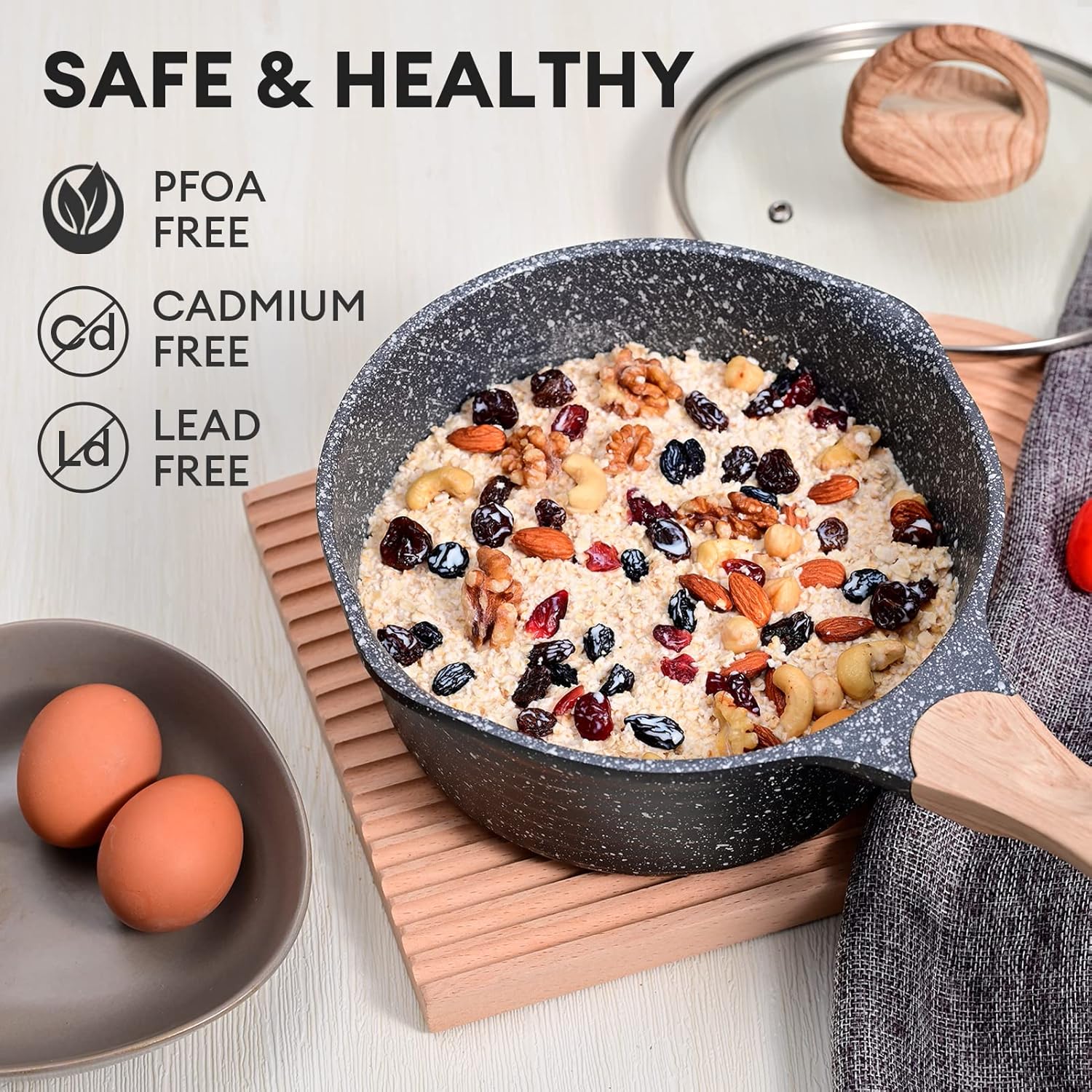 JEETEE 2 Quart Sauce Pan with Lid, Non Stick Small Pot with Coating, Masterclass Cookware Sauce Pot for Cooking, PFOA/PFOS Free - Culinary Roots