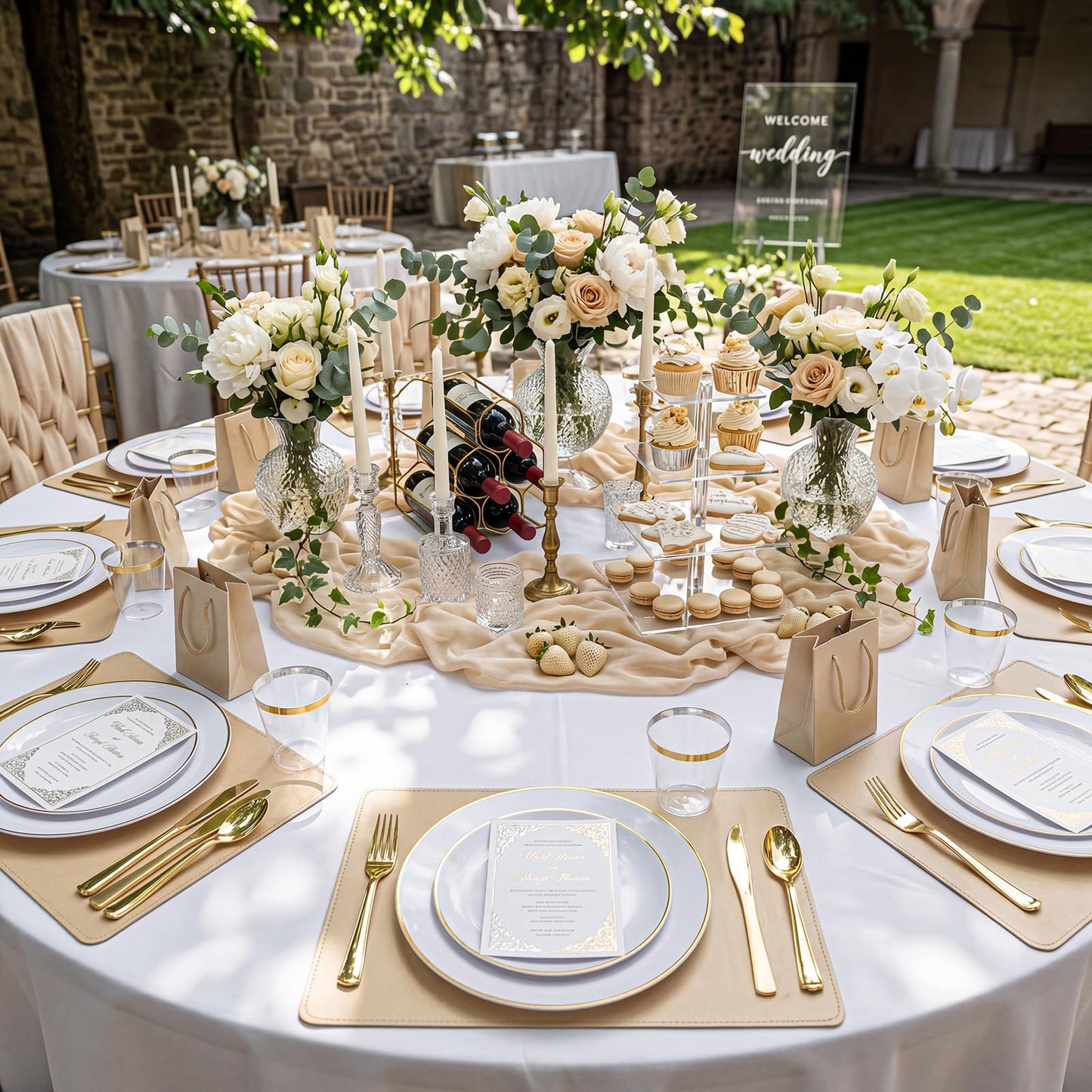 100PCS White Plates with Gold Trim (100 Count)