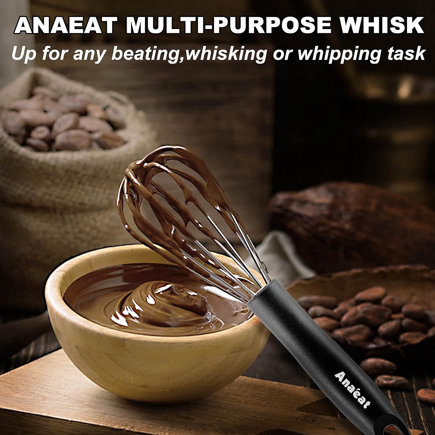 Anaeat Stainless Steel Kitchen Whisk Set of 5, Milk and Egg Beater Blender with Thick Wire for Whisking, Cooking, Baking, Beating and Stirring - 5"+7" Mini Whisk and 8.5''+10.5''+12'' Balloon Whisks - Culinary Roots