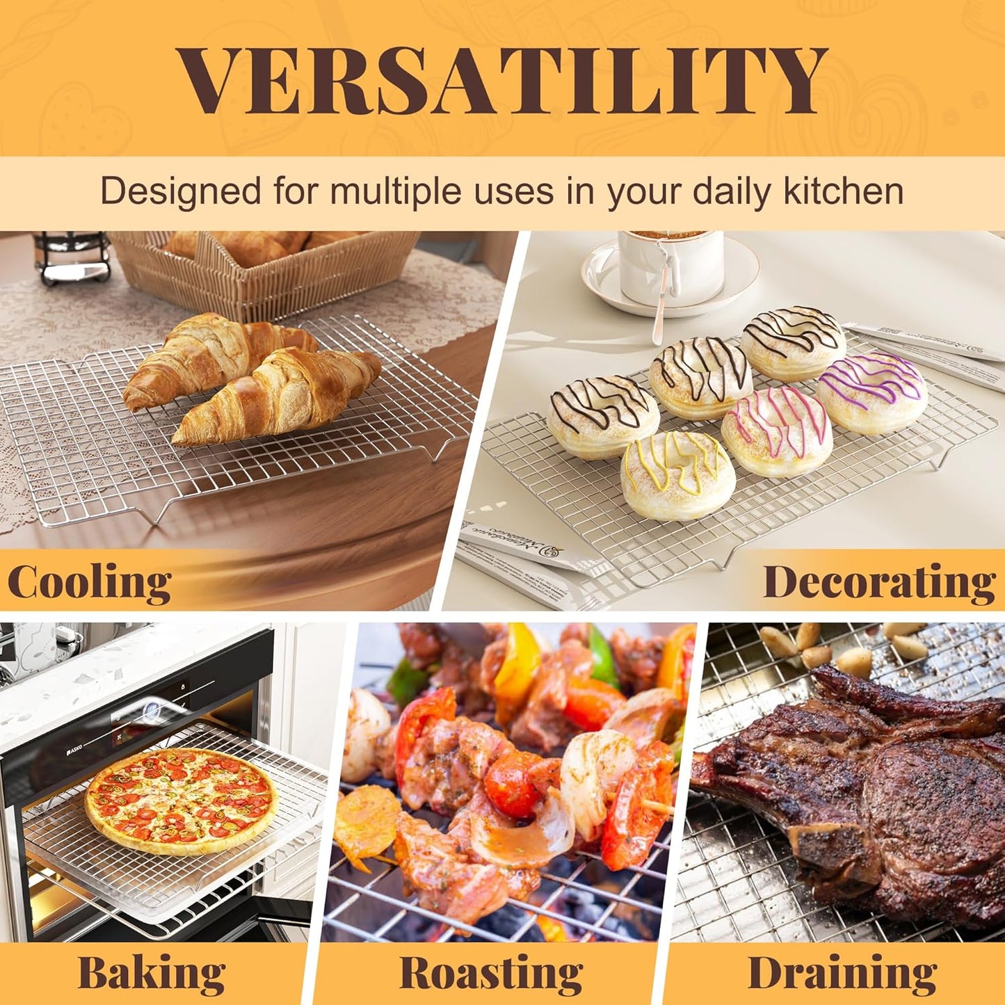 Cooling Racks for Cooking and Baking - 2 PCS 11.65" x 16.85" Grid Wire Baking Rack for Oven Cooking, Baking, Grilling, Roasting -Dishwasher Safe Bacon Rack- Fits Half Sheet Cookie Pan - Culinary Roots