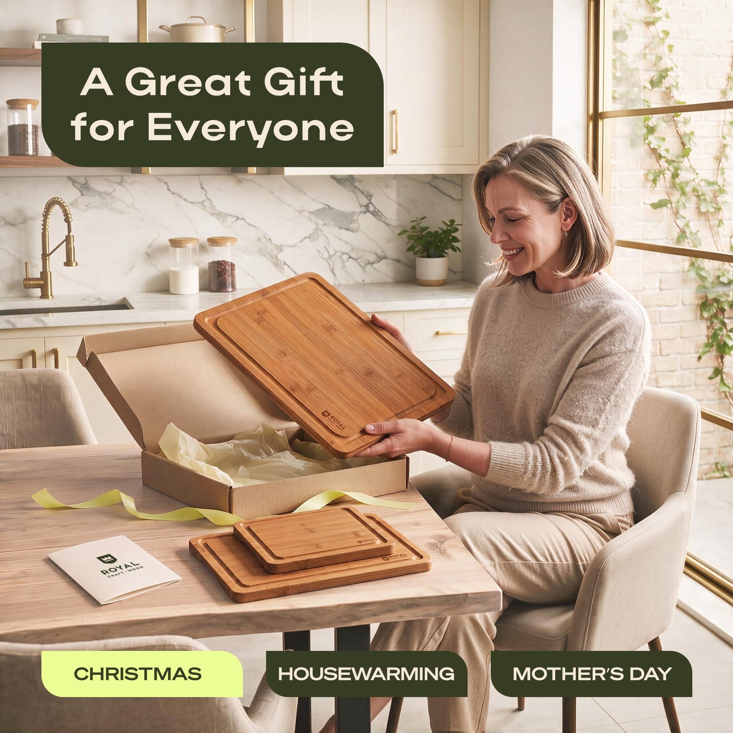 Wooden Cutting Boards for Kitchen Meal Prep & Serving (3 Count)